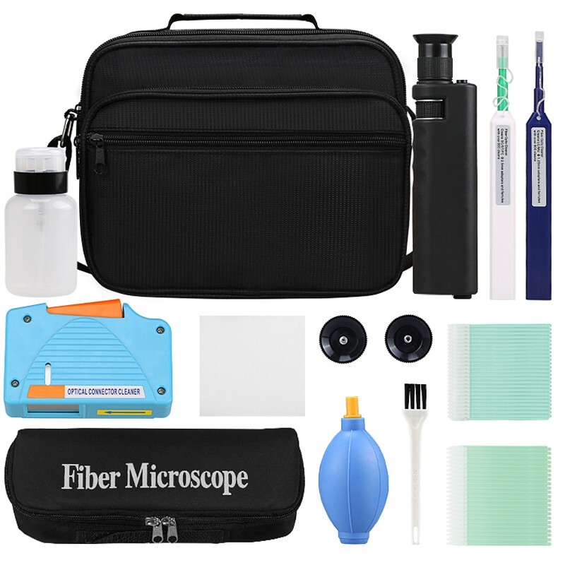 Fiber Cleaning Kit Fiber Optic FTTH Tool Network Testing Tool 400X Microscope