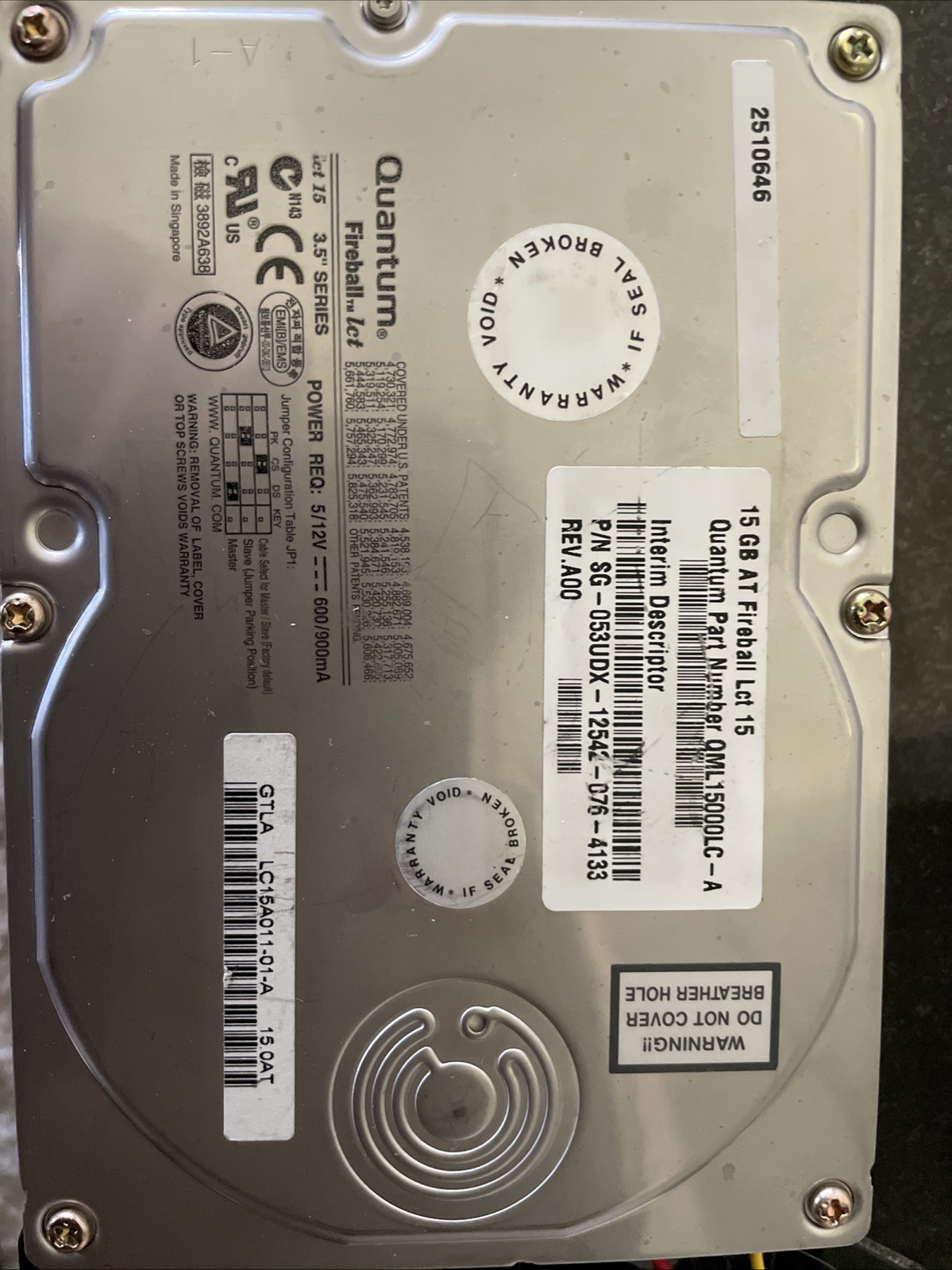 Quantum Fireball 15AT  15GB 7200RPM 3.5 IDE Hard Disk Drive LCT-15