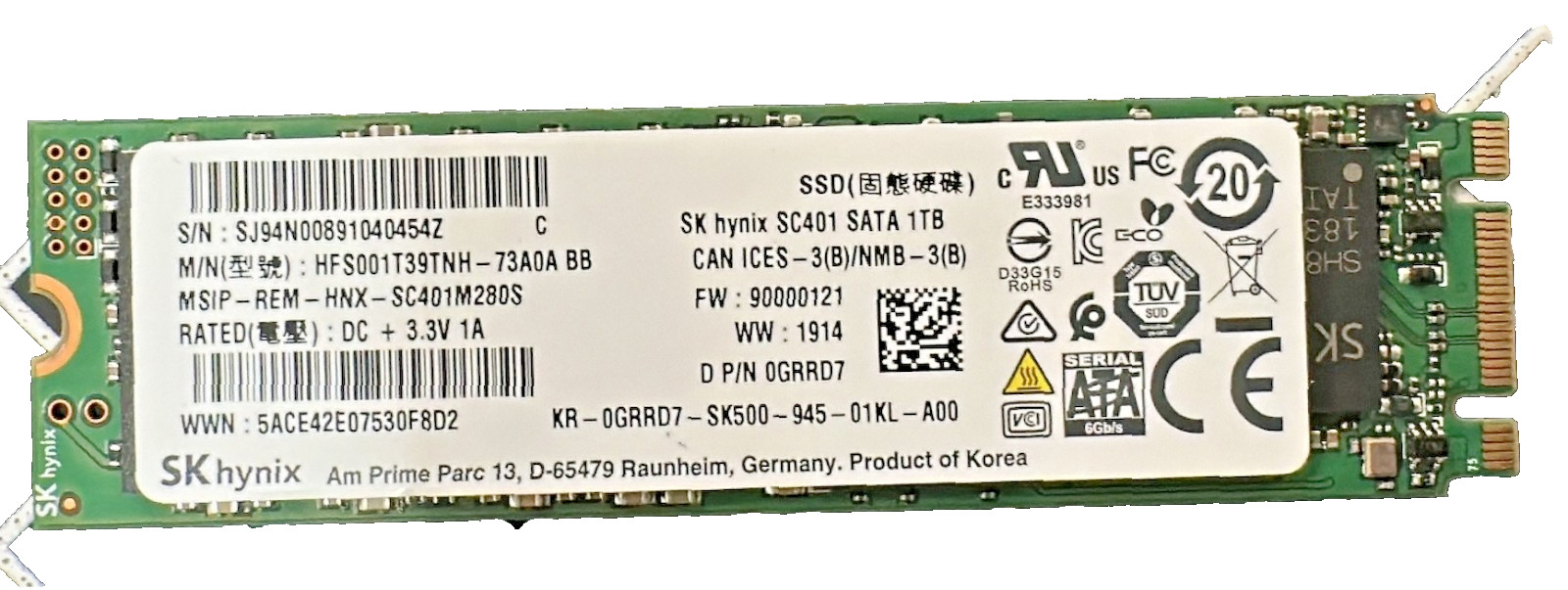 SK Hynix HFS001T39TNH-73A0A 1TB M.2 2280 SATA III internal solid-state drive SSD