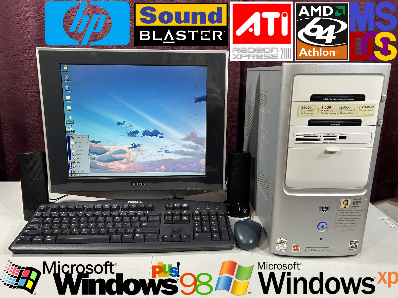 RESTORED DUAL BOOT Windows 98 & XP HP Pavilion Vintage Retro Classic Gaming PC