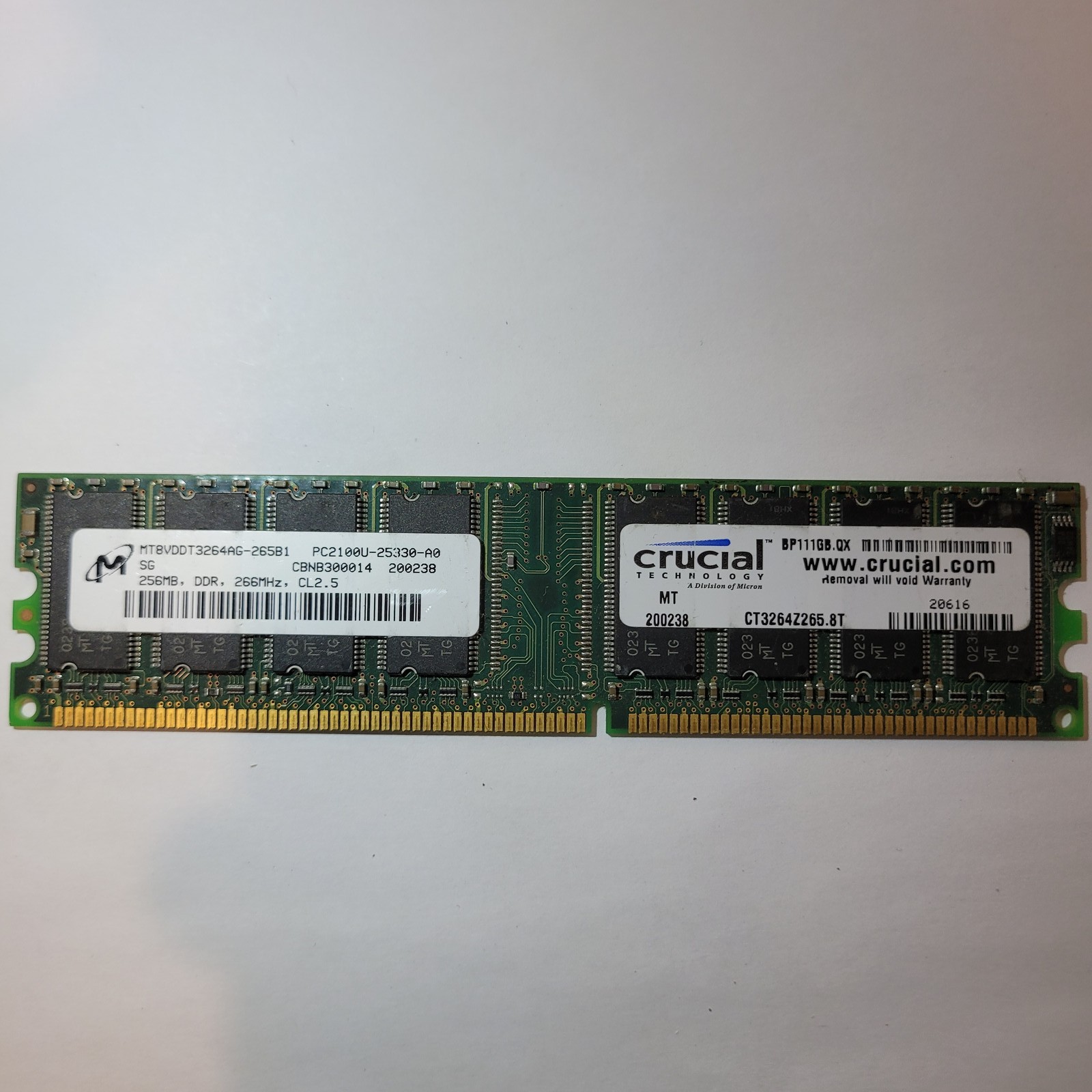 Crucial 256MB PC2100U DDR-266MHz CL2.5 Desktop RAM Memory Module