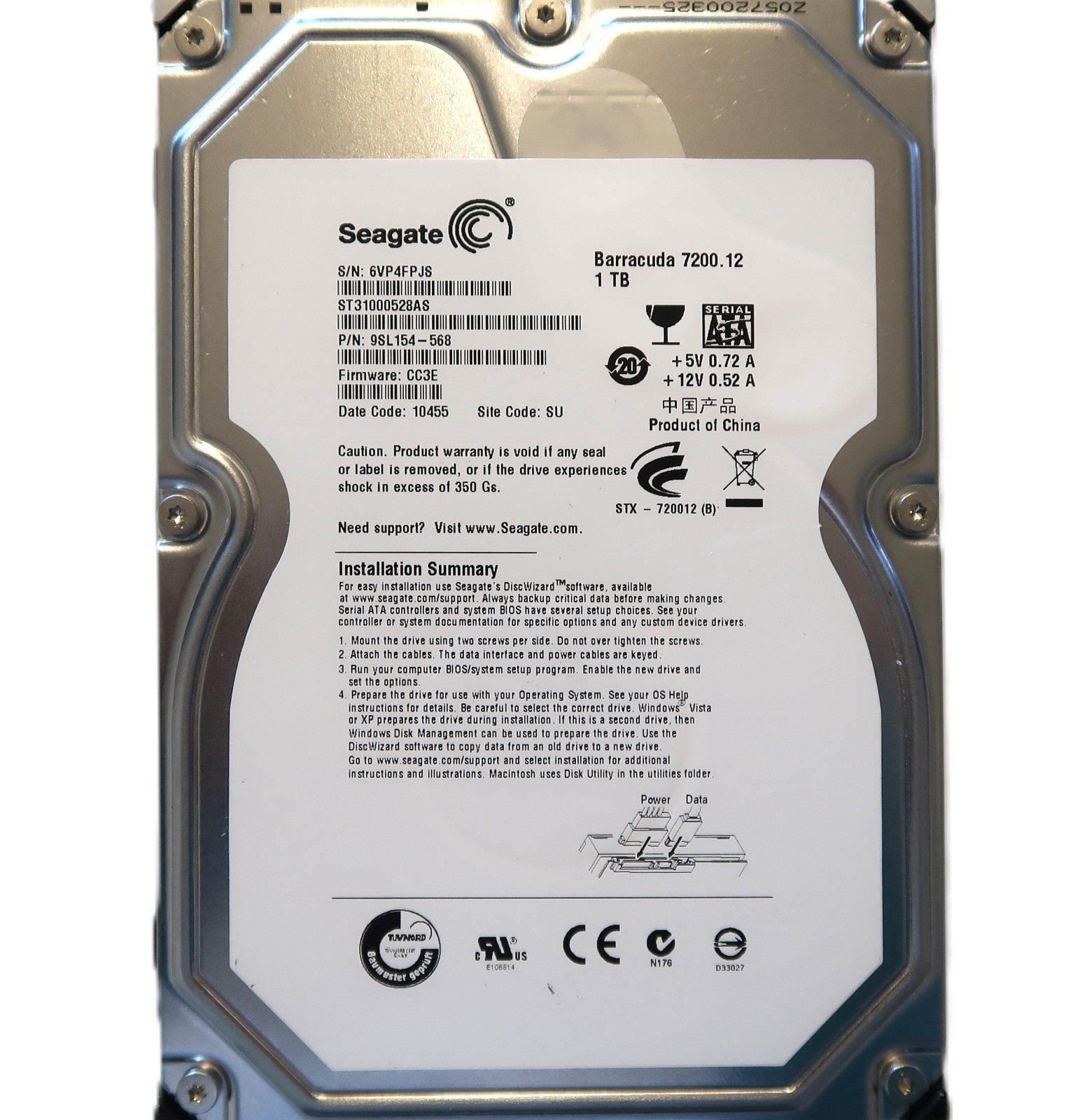 Seagate ST31000528AS 9SL154-568 CC3E SU (6VP) China 1.0TB 3.5" Sata MAY/2010