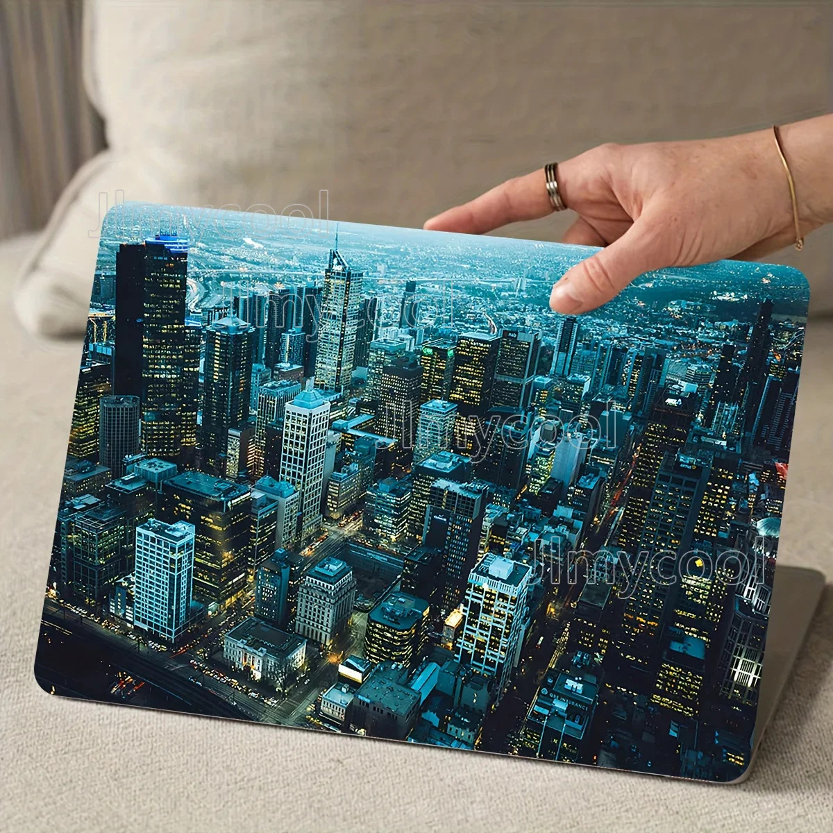 2 Pieces Cityscape Laptop Light Beige Sticker Self-adhesive Vinyl for Notebook