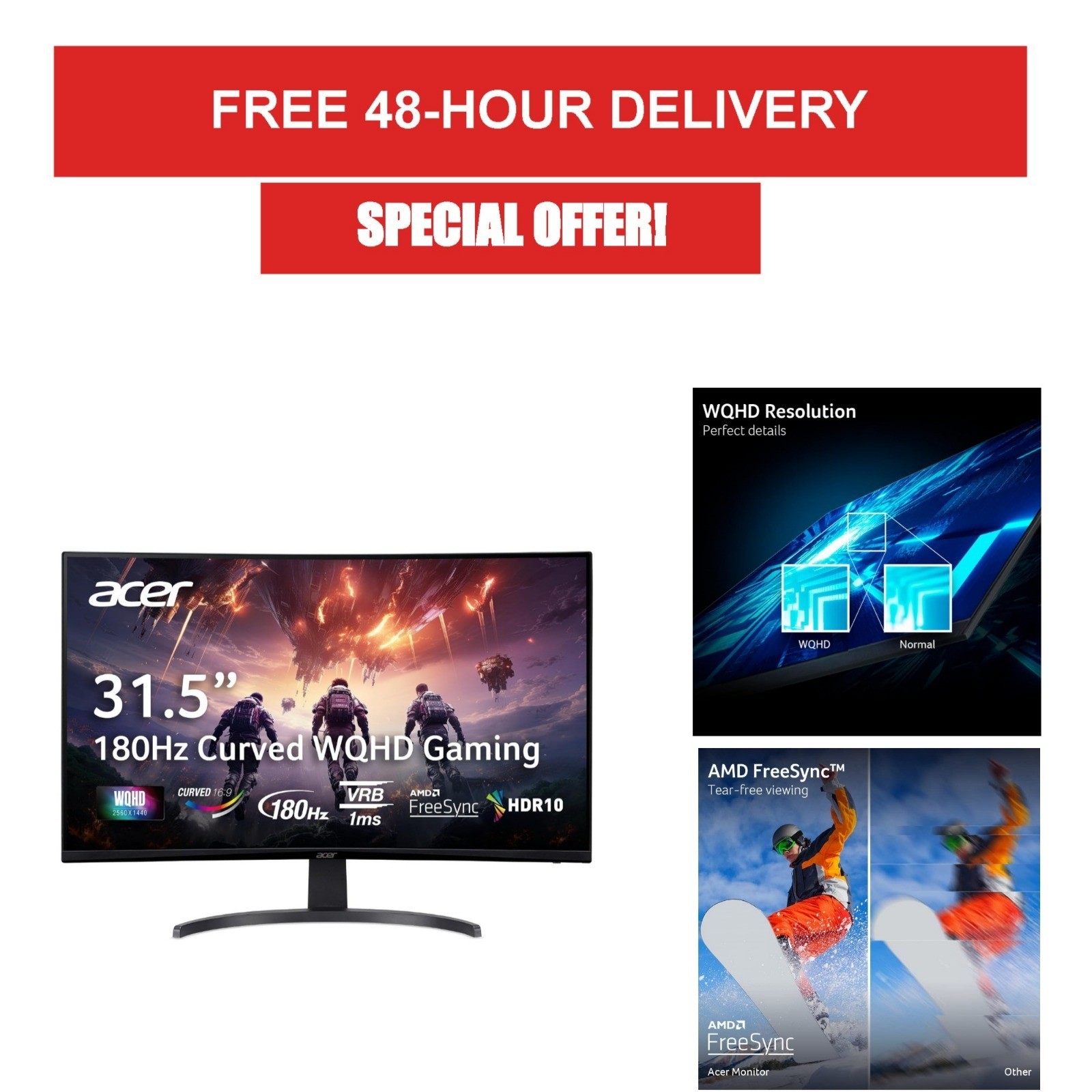 Acer Nitro 31.5in QHD 180Hz Curved Gaming Monitor EDA323QU S3
