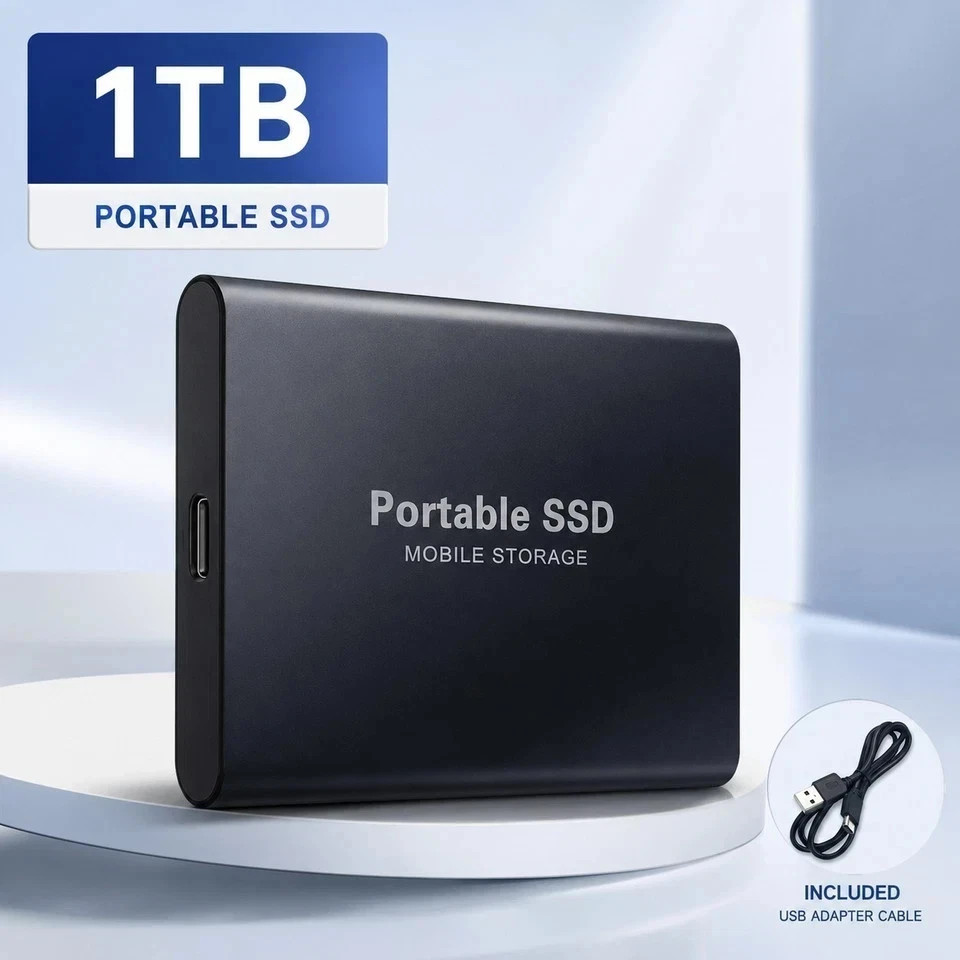 1TB 2TB 4TB 16TB Portable SSD External Hard Drive USB 3.1 Type-C Black FAST SHIP