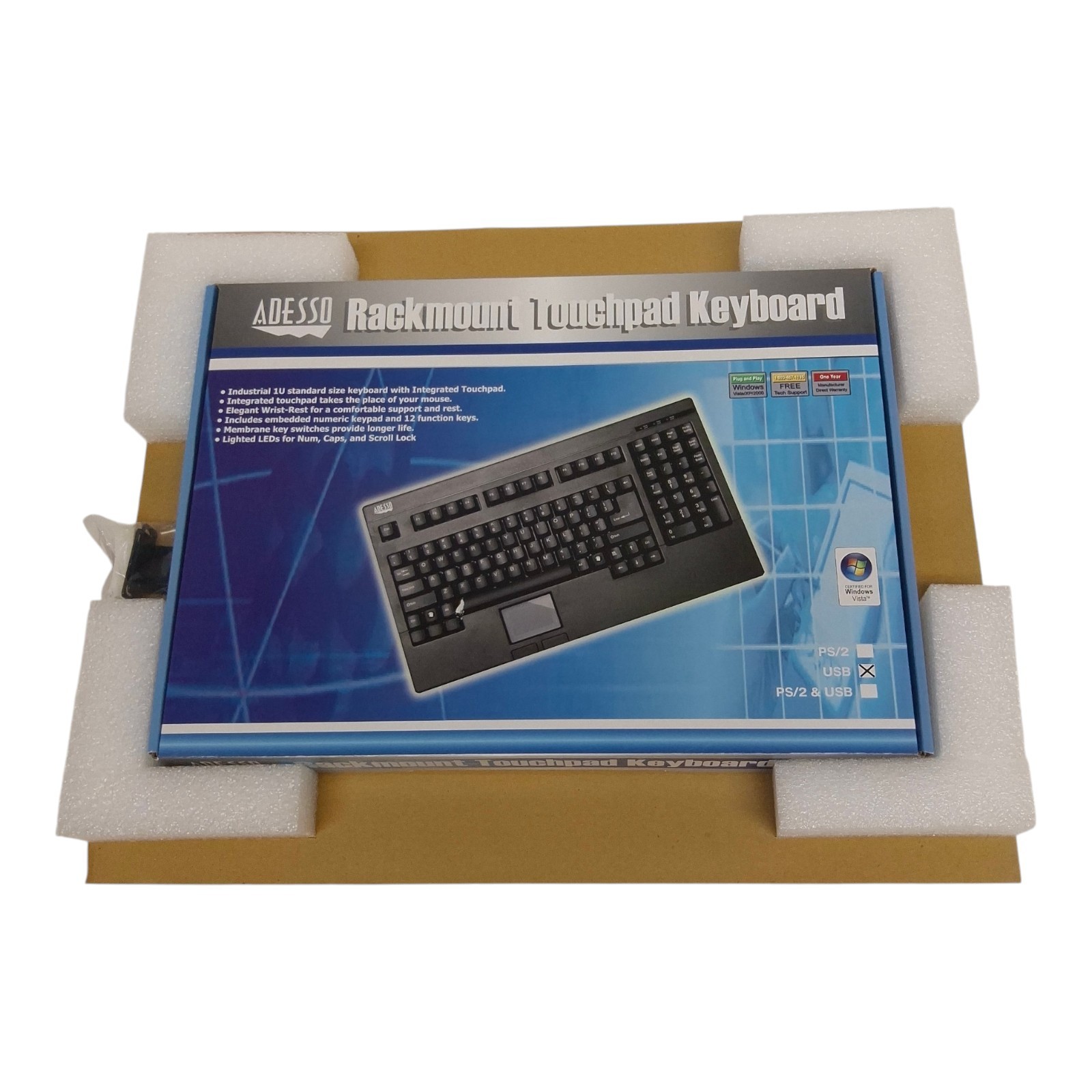 Adesso ACK-730UB-MRP 1U 19" Server Rackmount Keyboard Drawer Touchpad USB New