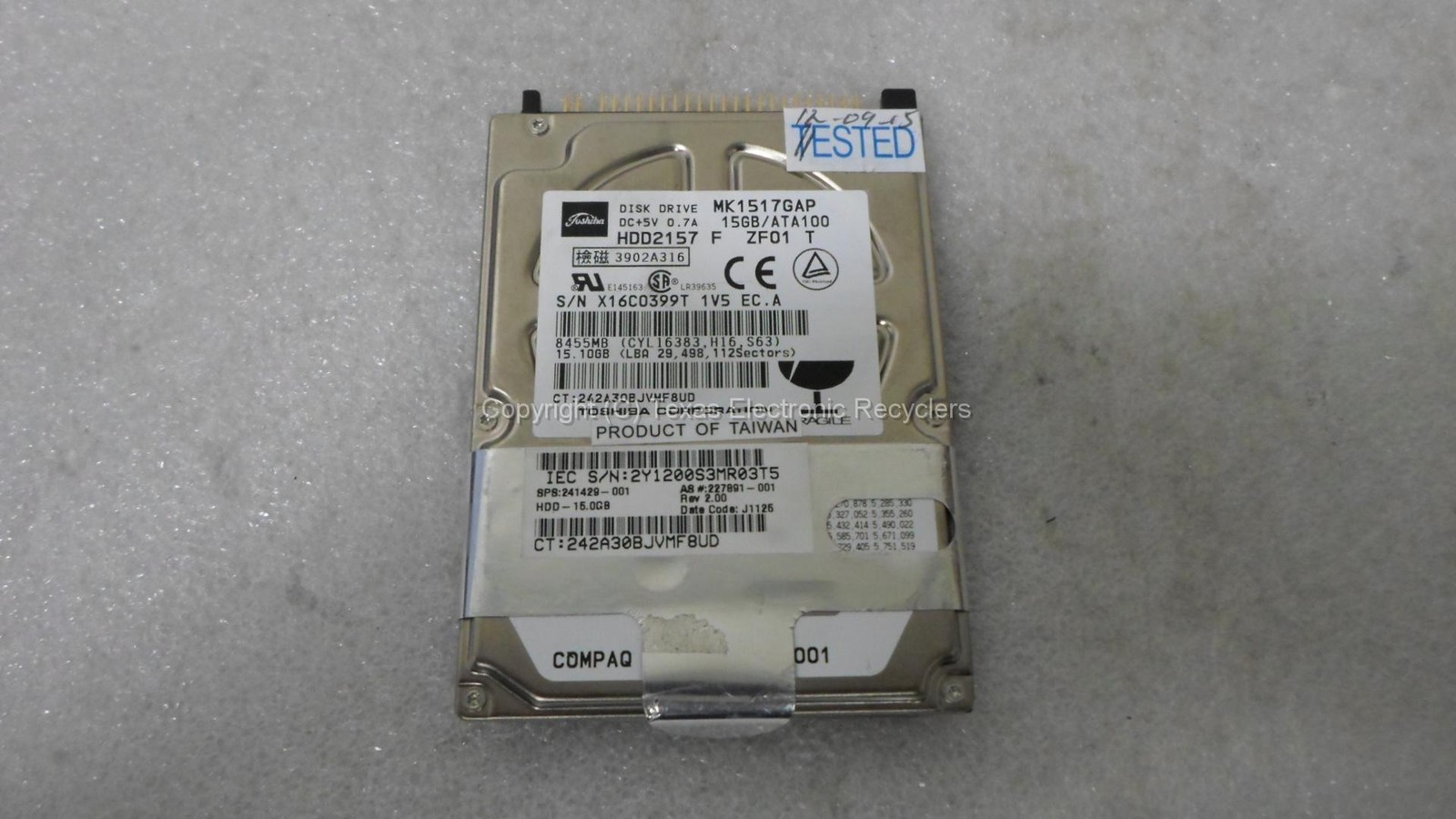 Toshiba HP MK1517GAP HDD2157 241429-001 227991-001 15GB 4200 RPM IDE HDD