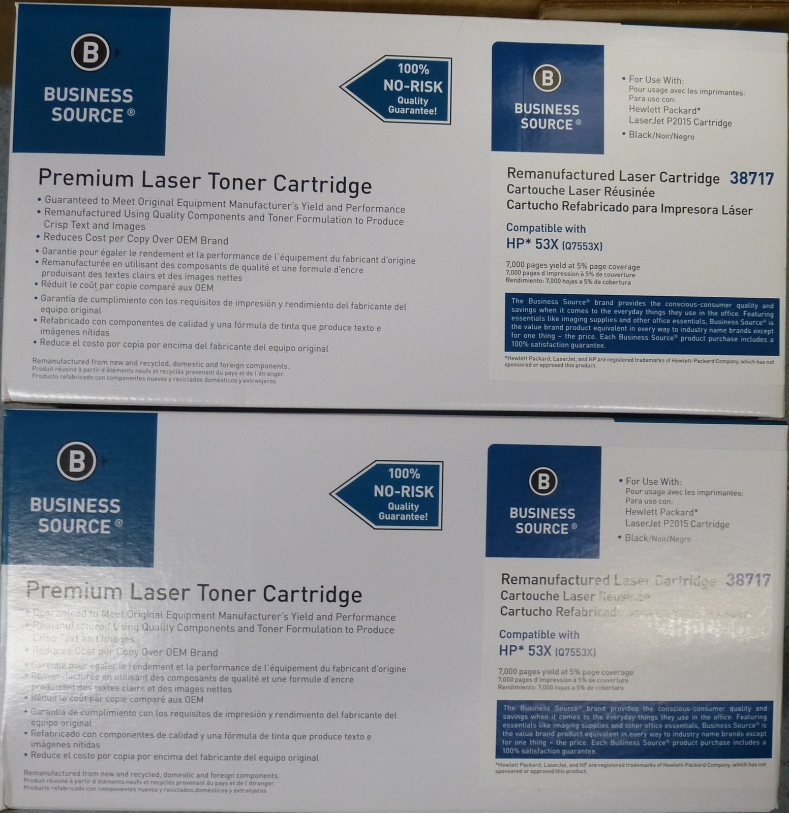 BUSINESS SOURCE Premium Toner Cartridge HP 53X Q7553X Lot of 2 Black LJ P2015