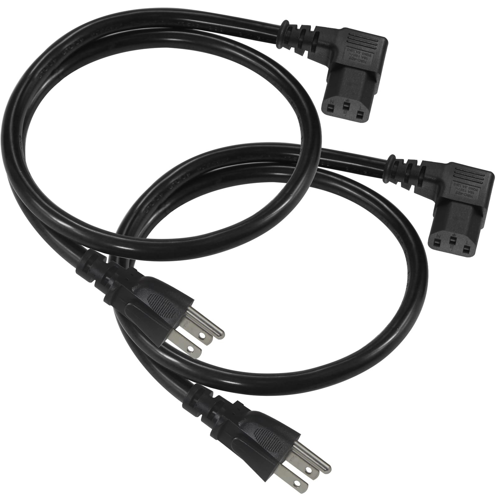 2 FT 90 Degree Computer Monitor Power Cord NEMA 515P To Right Angle C13