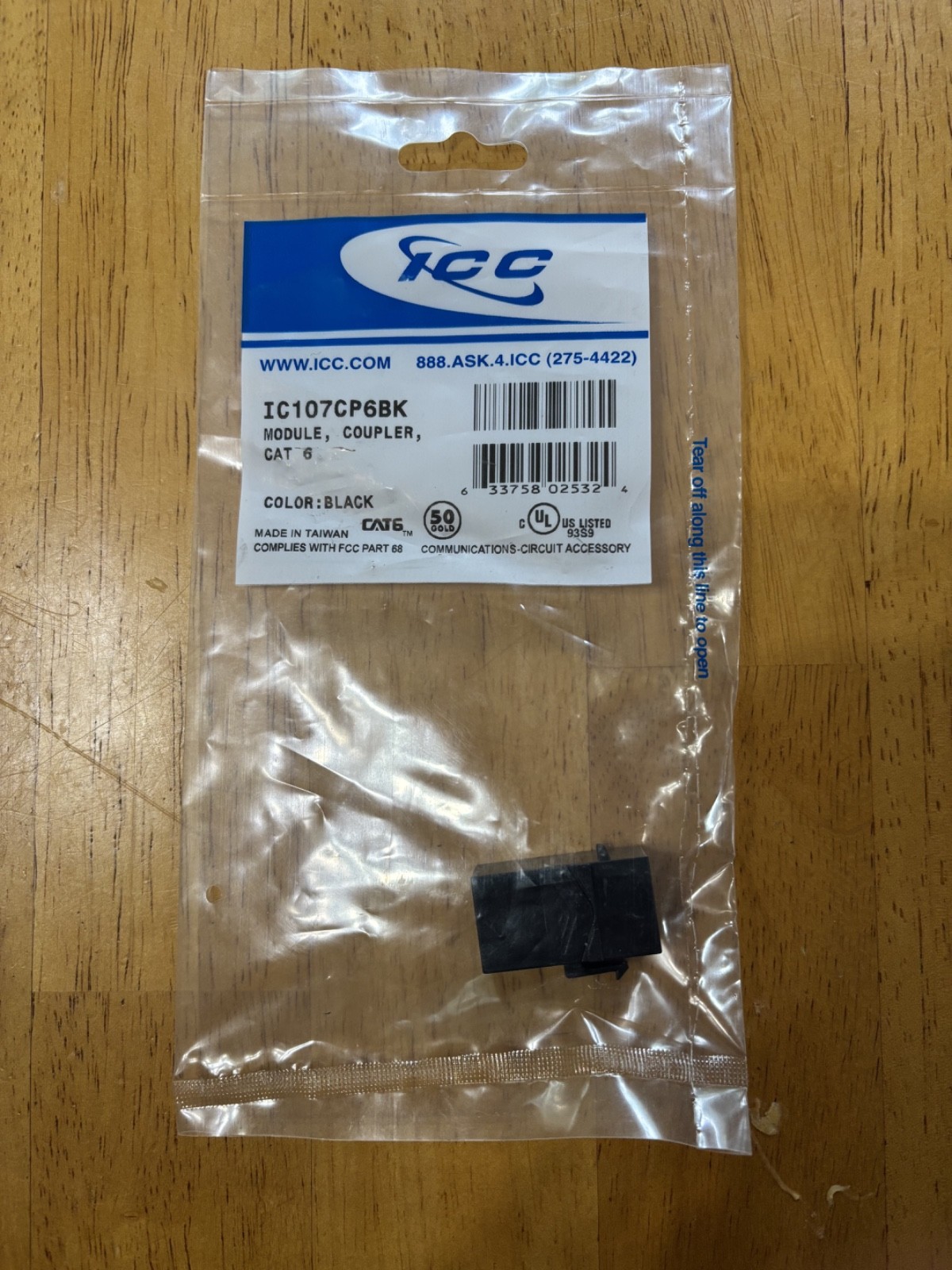 ICC IC107CP6BK CAT6 Keystone Coupler, Black — Lot of 7, New Sealed