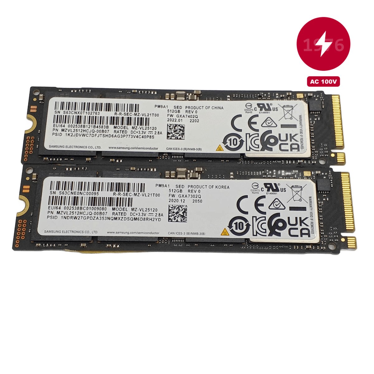 Samsung M.2 NVMe SSD 2280 512GB 2-Piece Set MZ-VL2510 PM9A1 PCIe Gen 4.0 x4 Used