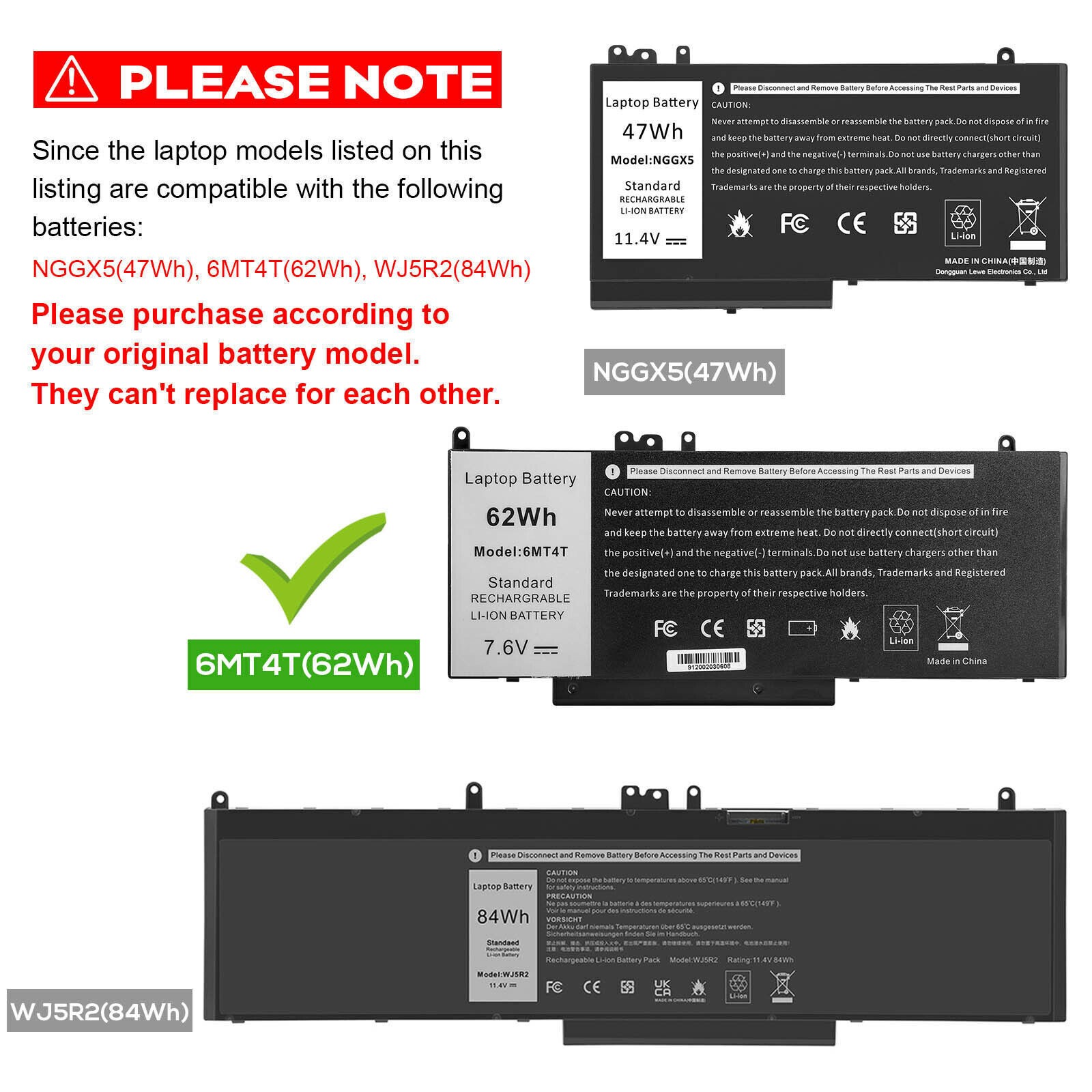 ✅LOT 6MT4T Battery For Dell Latitude E5470 E5570 Precision 3510 79VRK 62Wh
