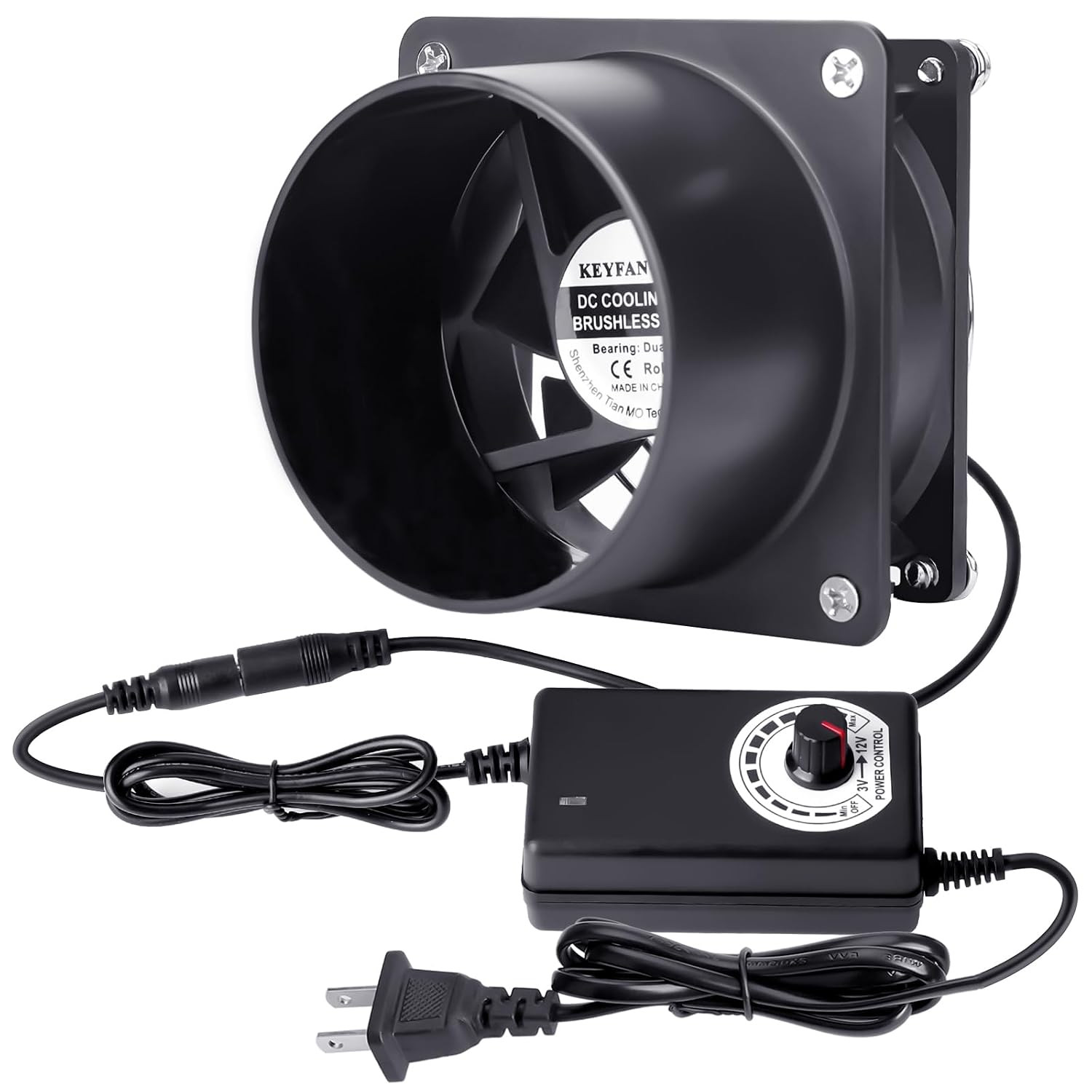 Small Axial Exhaust Fan, 80Mm 12V DC Fan with AC Plug Dual Ball Bearings Air Ex