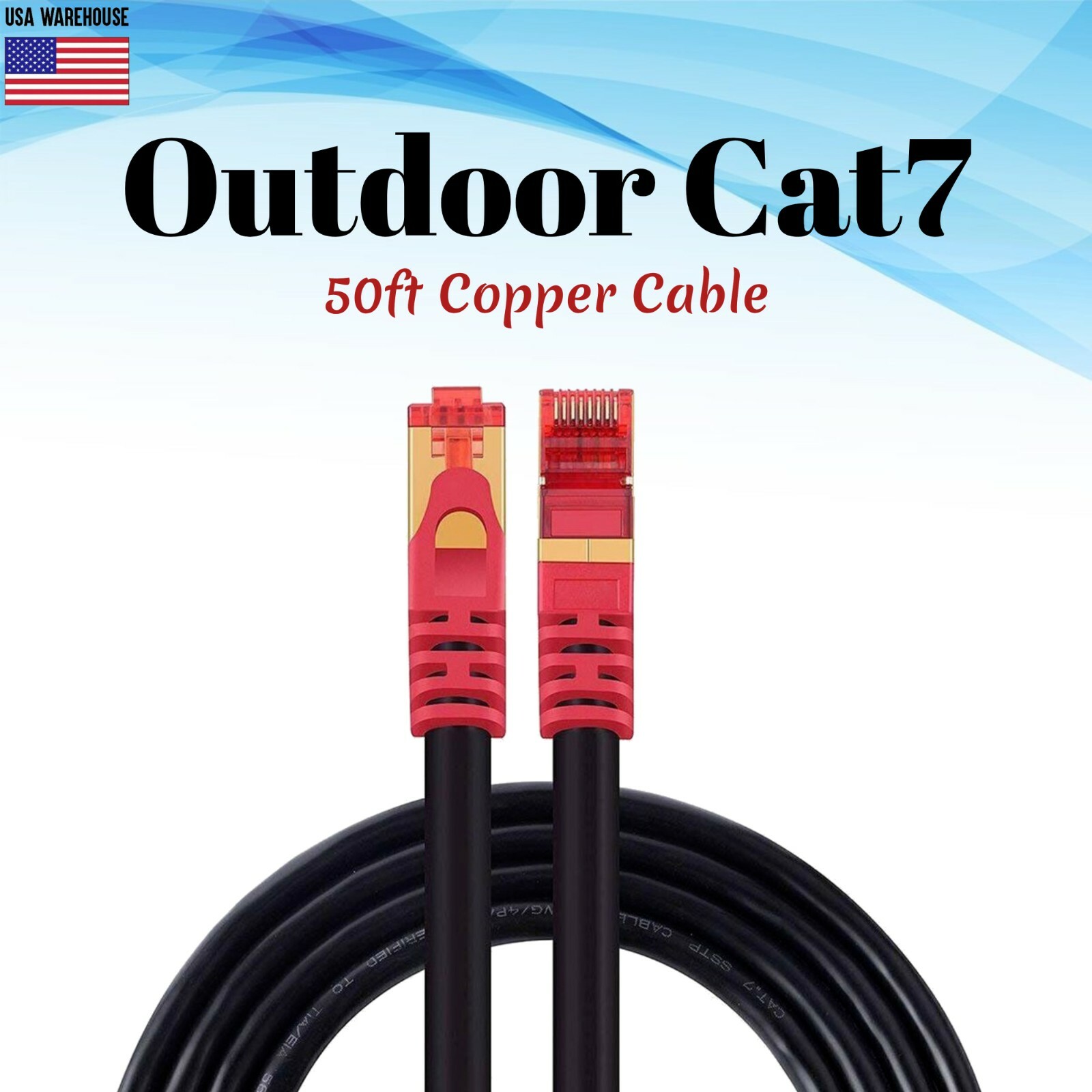 50ft Cat7 S/FTP Network Outdoor Copper Ethernet Cable RJ45 Premade Patch LAN
