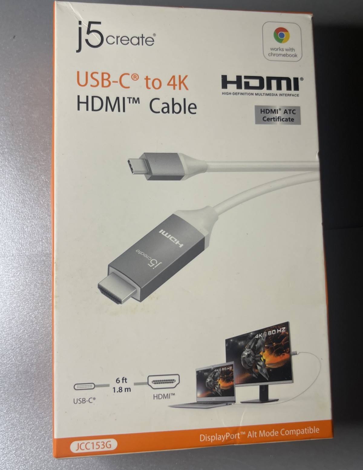J5create JCC153G USB-C to 4K HDMI Cable 6Ft/1.8m (90173)