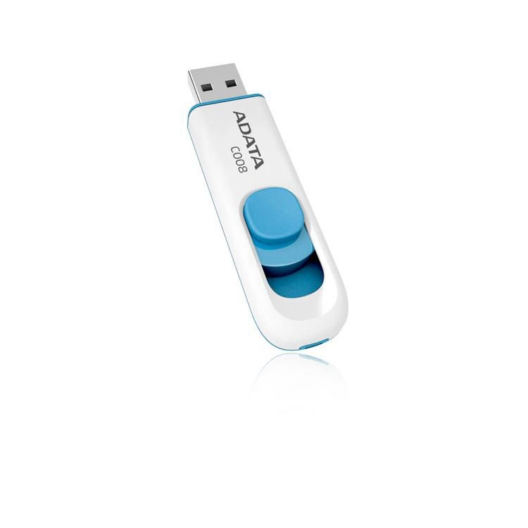 ADATA AC008-64G-RWE 64GB USB 2.0 White & Blue C008 Smart Sliding Button ~E~