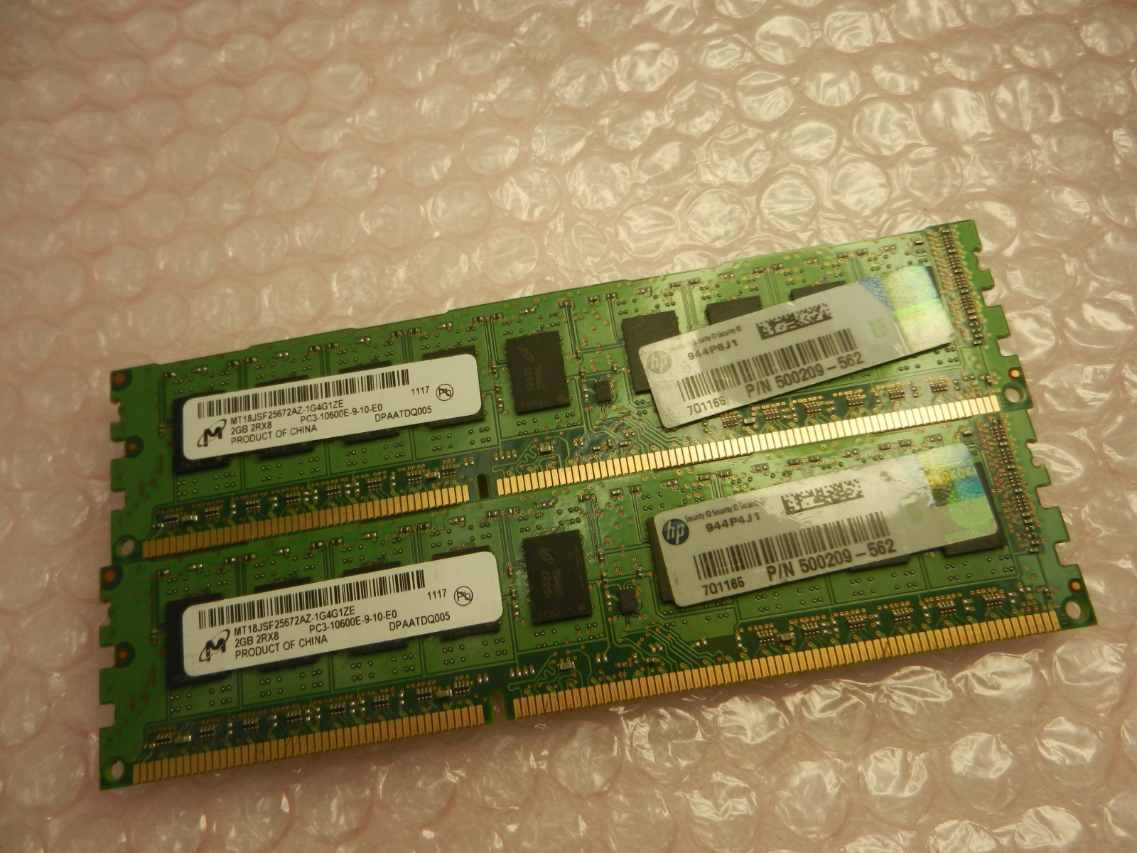 2X - Micron 2GB 2Rx8 PC3-10600E RAM Memory ( MT18JSF25672AZ-1G4G1ZE ) 500209-562