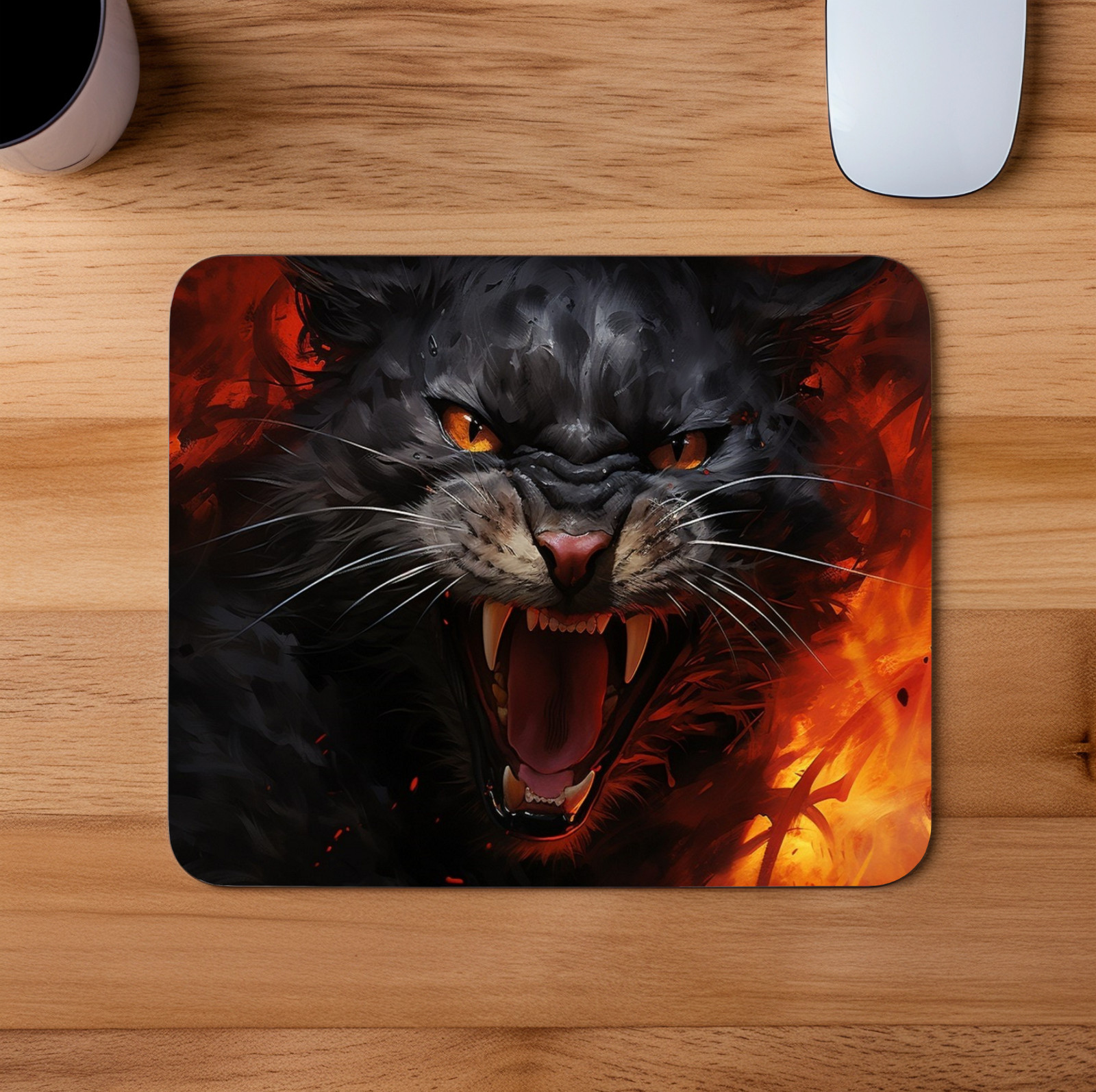 Angry Black Cat Mouse Pad 9.5"x8" Non Slip Rubber Bottom Rectangle Mousepad
