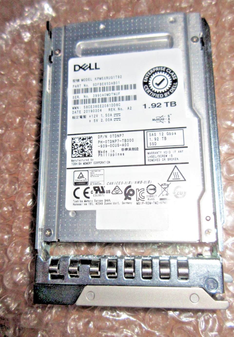 Dell EMC Kioxia-KPM5XRUG1T92 - 1.92TB SAS 12Gbps SSD-0TDNP7 SDFBE85DAB01