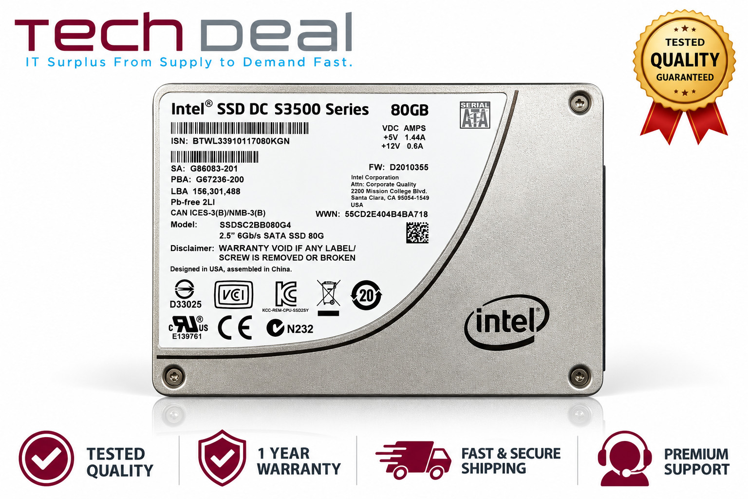 Intel SSD DC S3500 80GB 2.5" SATA 6Gb/s Enterprise SSD SSDSC2BB080G4