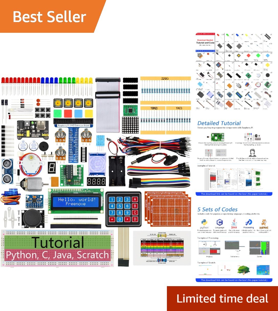 Comprehensive Raspberry Pi Kit: 128 Projects & 5 Coding Languages for All Levels