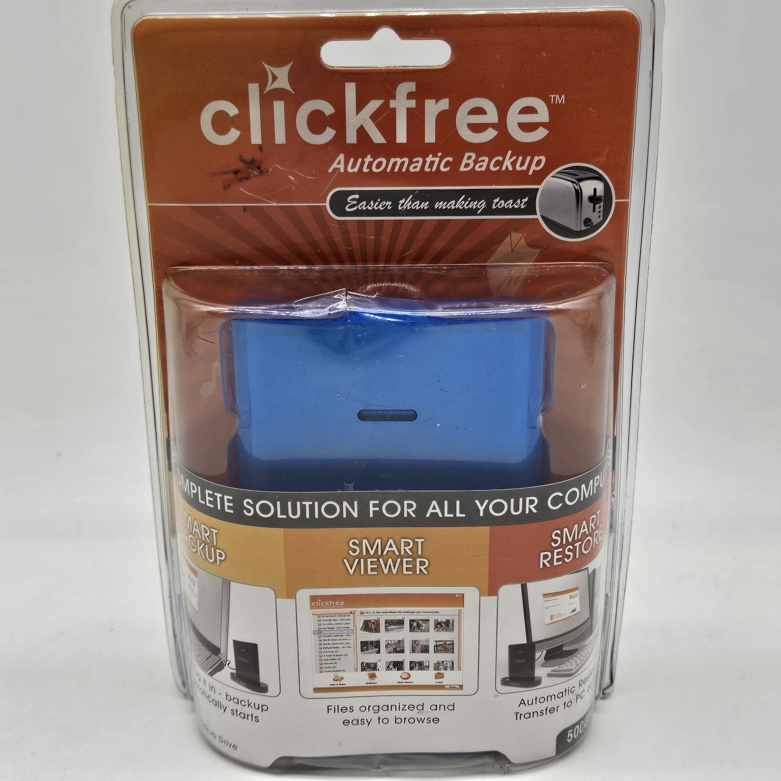 Clickfree Automatic Back Up Drive HD527 500GB Portable Backup Drive Blue NOS