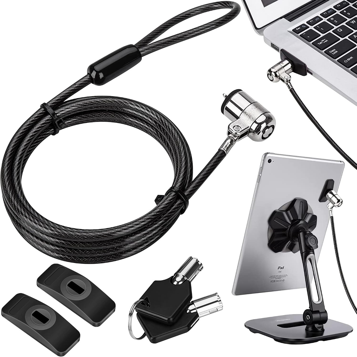 AboveTEK Laptop Lock, Tablet Lock Security Cable, 2 Keys Sturdy Steel iPad Lock