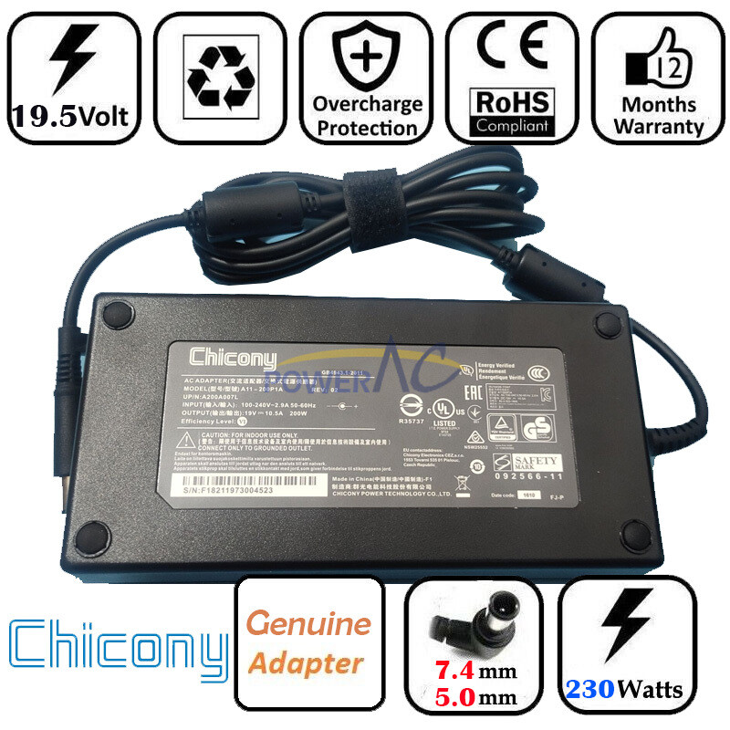Original 200W 7.4*5.0mm Adapter for MSI GL63 9SDK-614US MS-16P7 Gaming Notebook