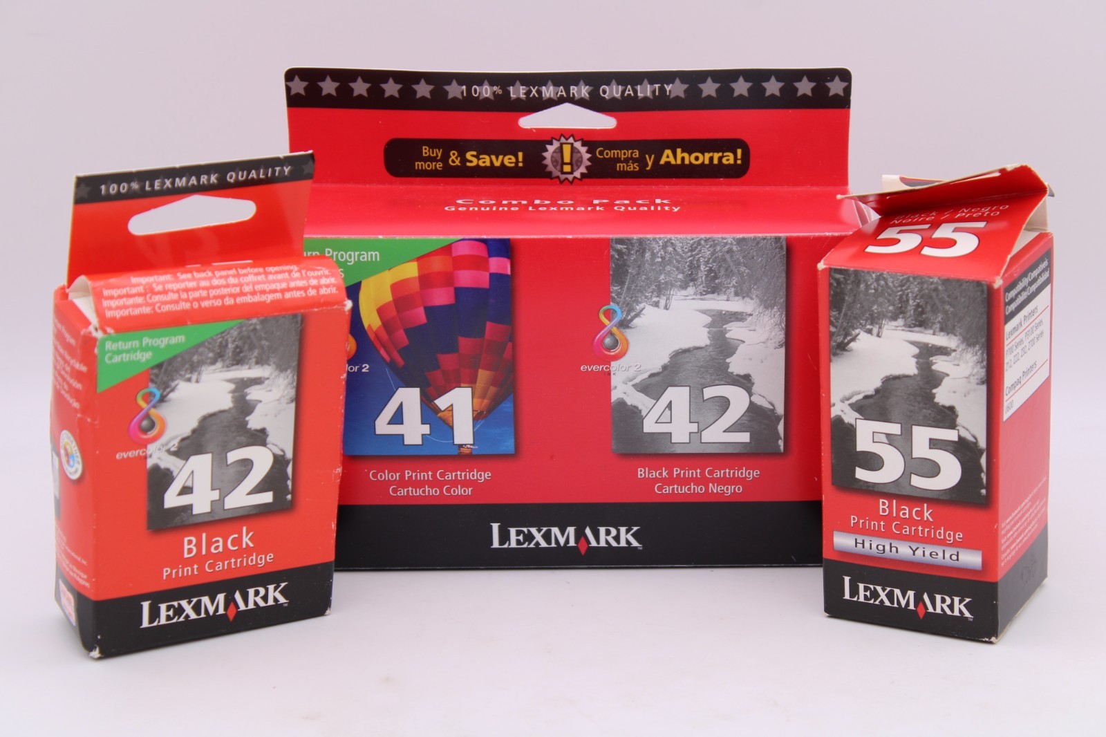 Lexmark No.41/42 Combo Ink, 42 Black, 55 Black Cartridges Lot AS IS READ