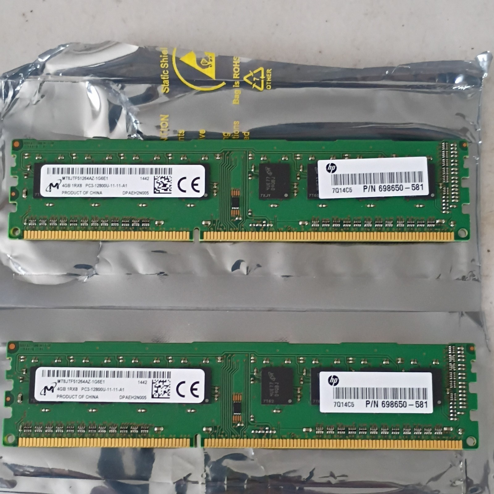 Micron 8GB (2x4GB) DDR3 PC3-12800U DIMM RAM MT8JTF51264AZ-1G6E1 698650-581