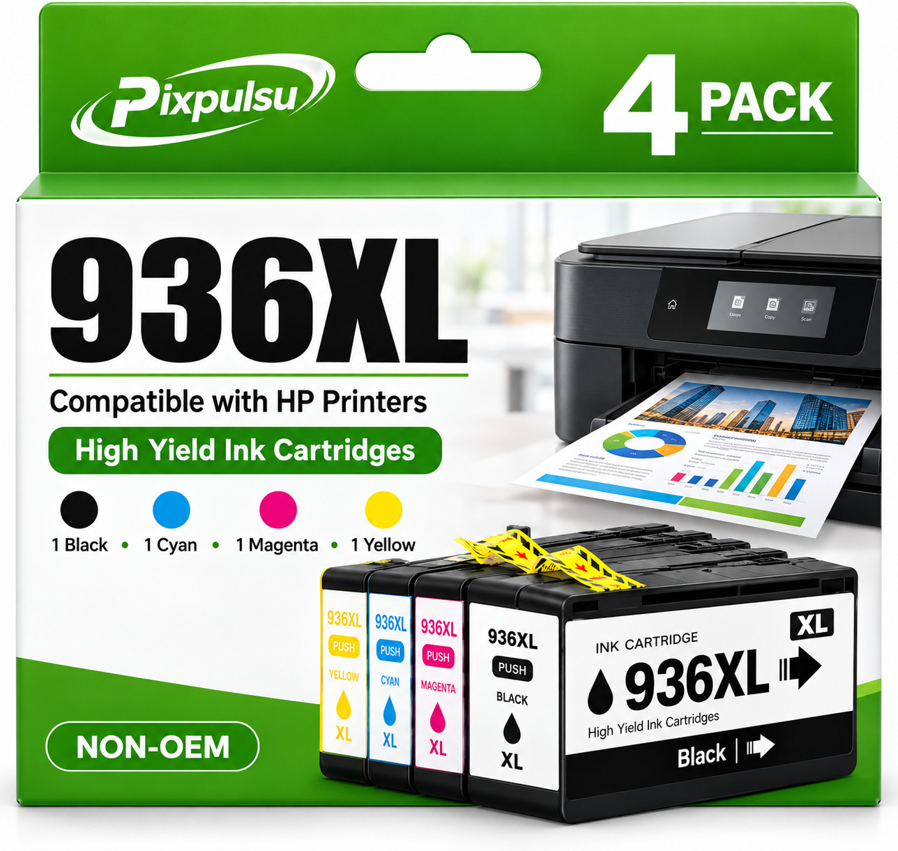 936E 936XL Ink Cartridge (4-Pack) for HP OfficeJet 9120 9135e 9120e 9110 9730e