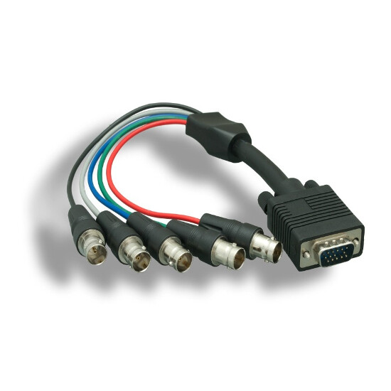 Kentek 1'ft VGA Male to 5BNC RGBHV Female Video Adapter Cord TV PC Display BLK