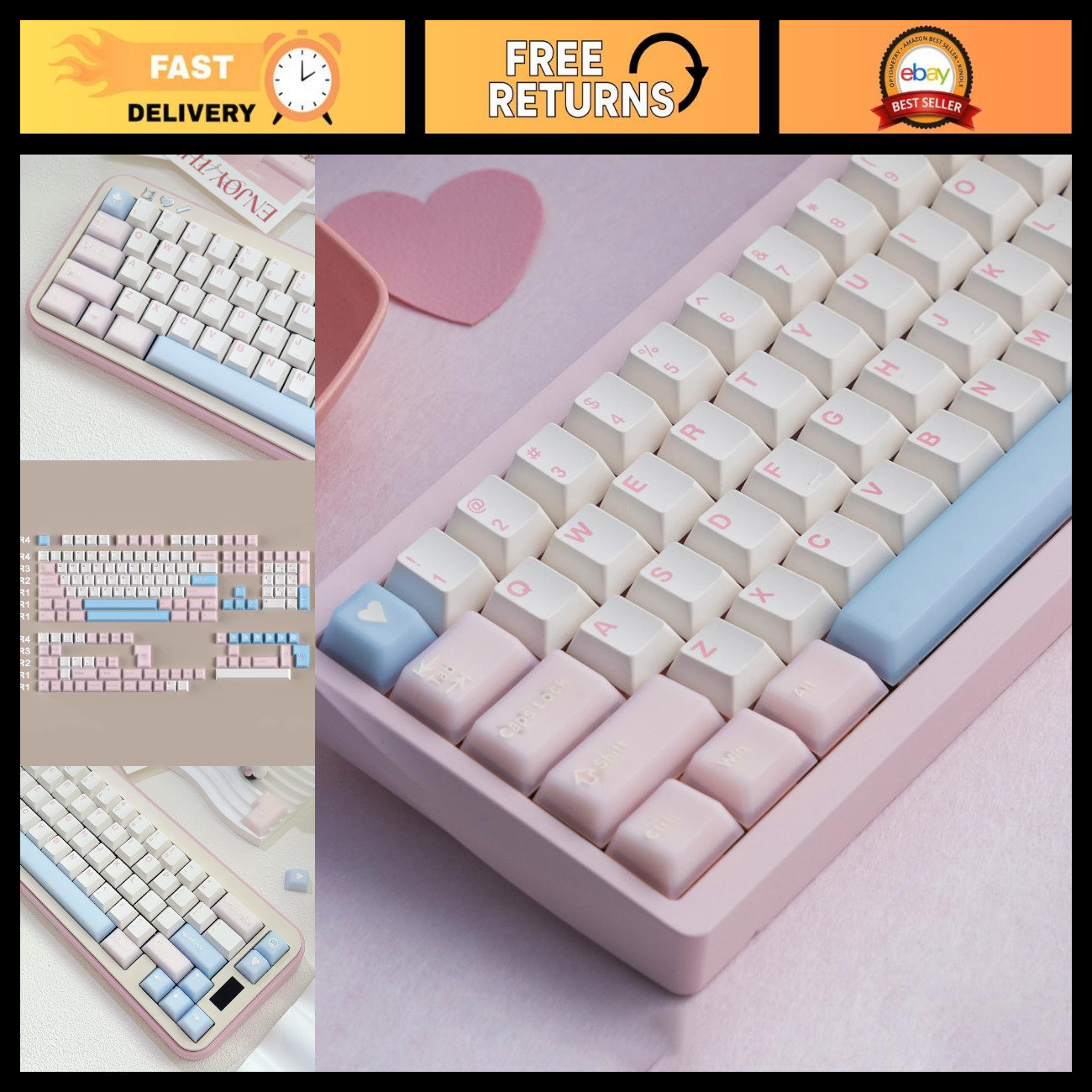 Translucent Pink Double Shot PBT Keycap Set - 164 Keys Cherry Profile Gaming Key