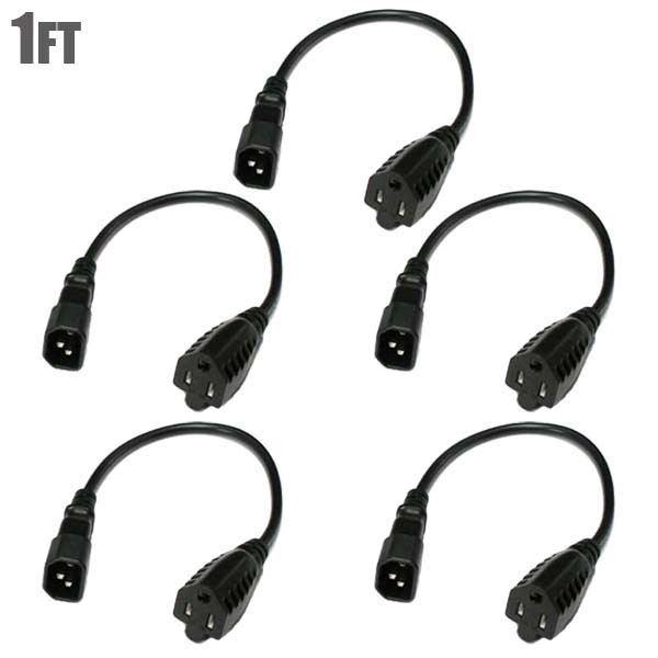 5x 1FT IEC320 C14 to NEMA 5-15R 125V AC 10A 10 Amp Monitor PC Power Cord Cable