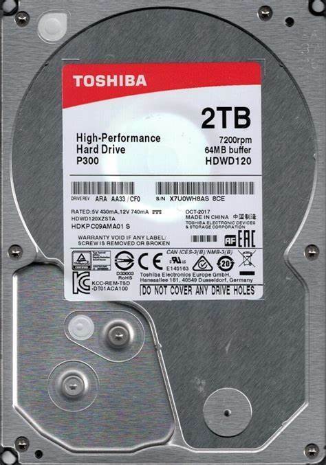 P300 HDWD120 ARA AA33CF0 HDKPC09AKA01 Toshiba 2TB G2U