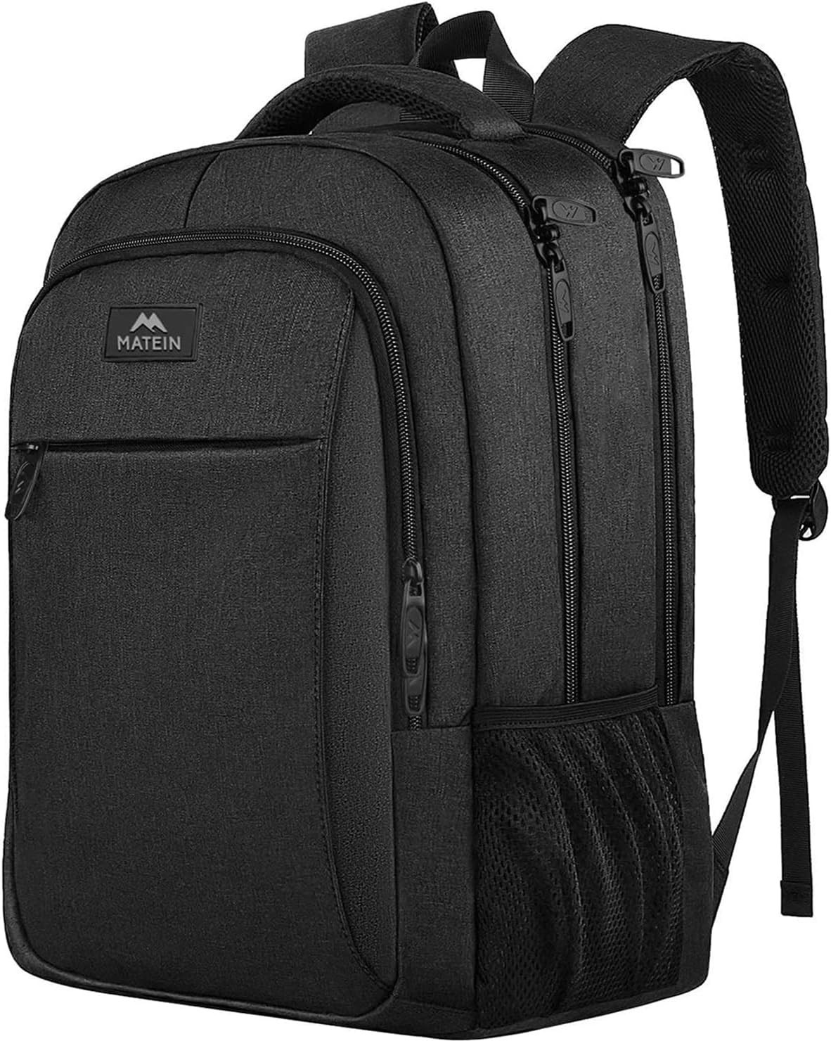 Matein 15.6" Laptop College Backpack Black USB Charging Port Water-Resistant