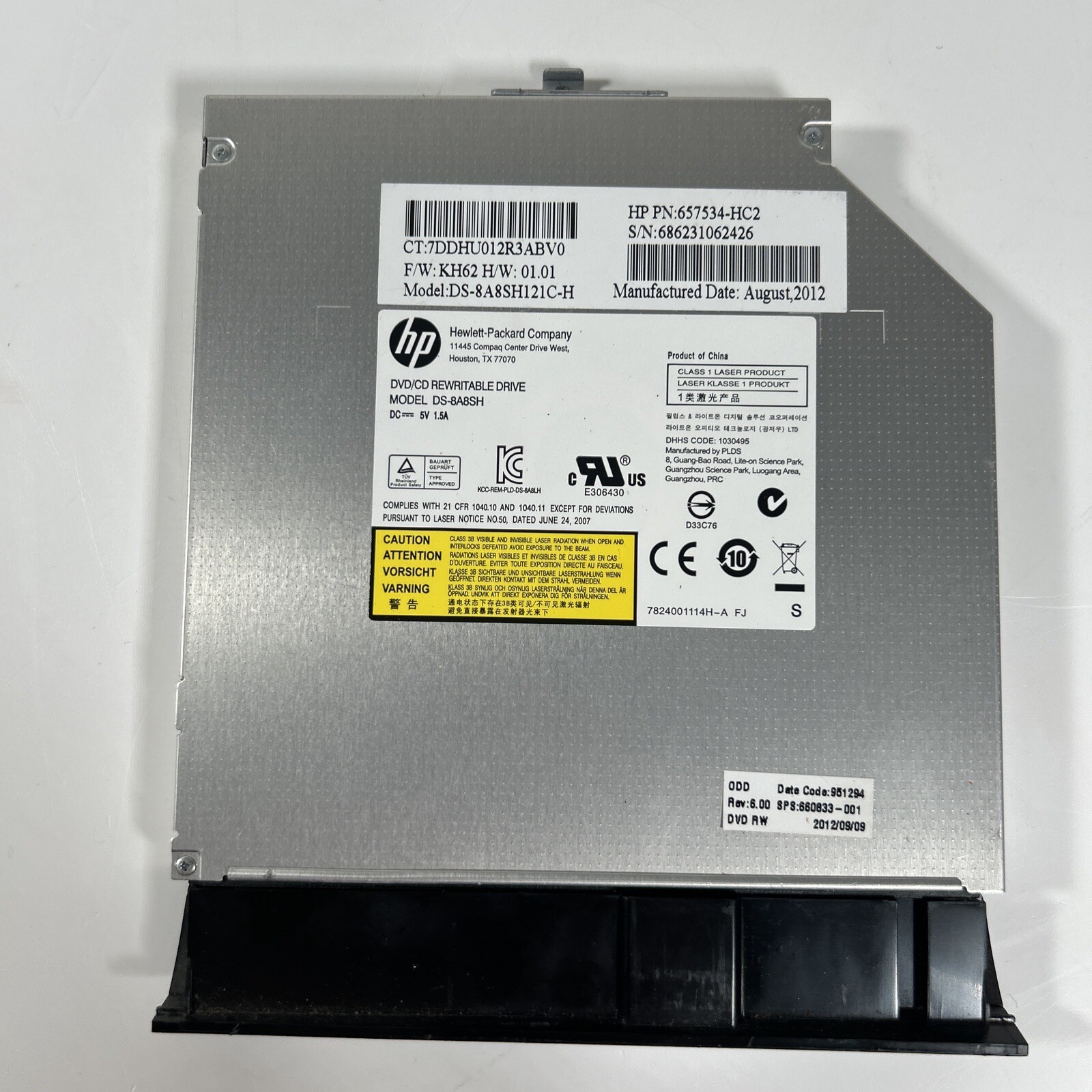 Genuine HP DS-8A8SH CD DVD±RW Optical Drive + Bezel DS-8A8SH121C-H 657534-HC2 