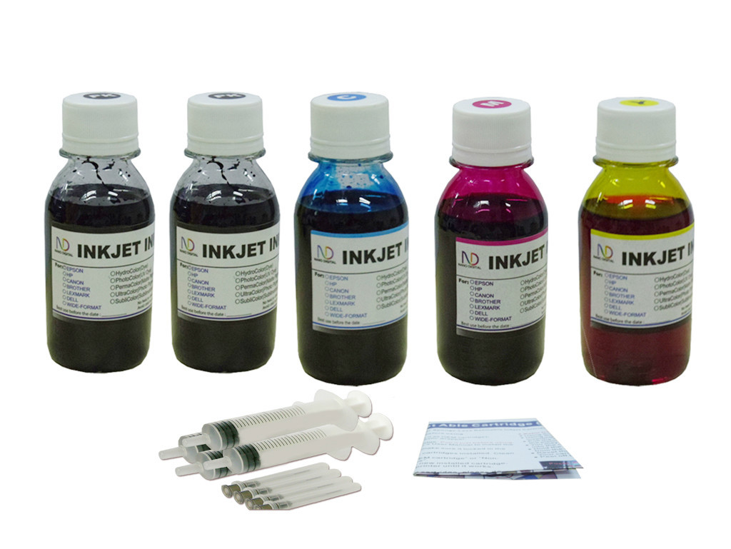 Bulk 5x100ml refill ink for Canon printer Cartridges Large Black +color