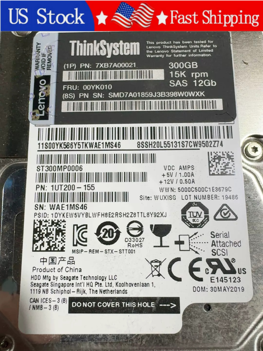 New Lenovo /IBM 7XB7A00021 00YK010 300GB ThinkSystem 15K 2.5" SAS 12Gb HDD