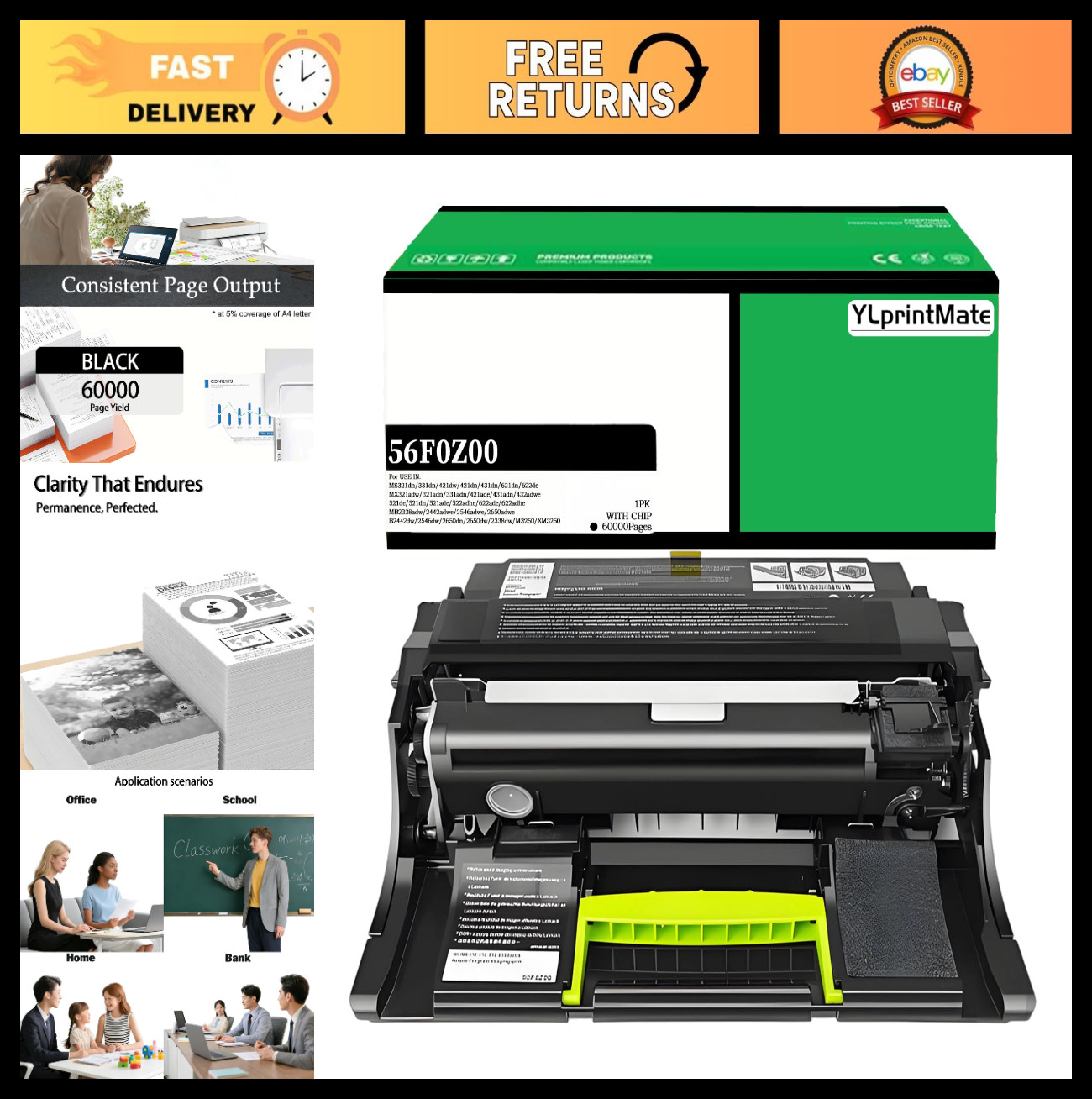 High Yield Black Imaging Unit Replacement for Lexmark MS Series - 60,000 Pages