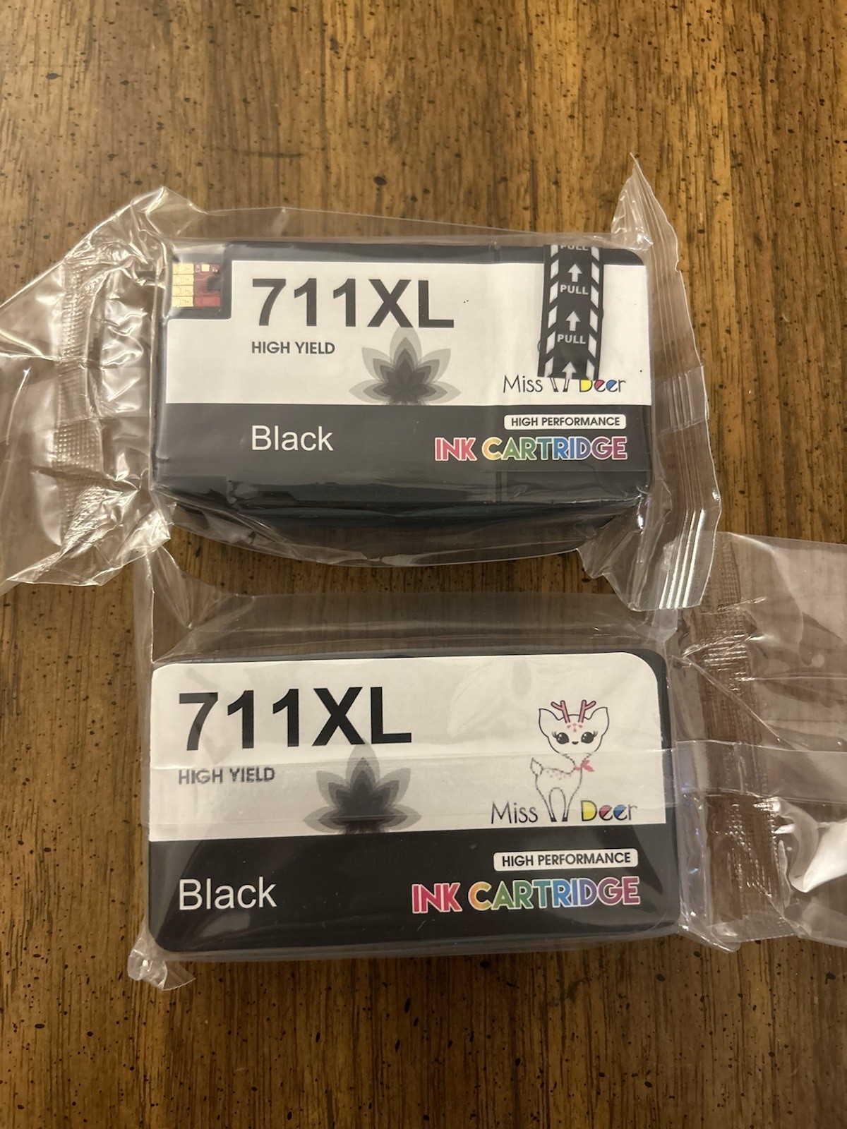 Miss Deer 711 XL High Yield Ink Cartridge 2 Pack Black Plus Bonus 711XL Cyan New