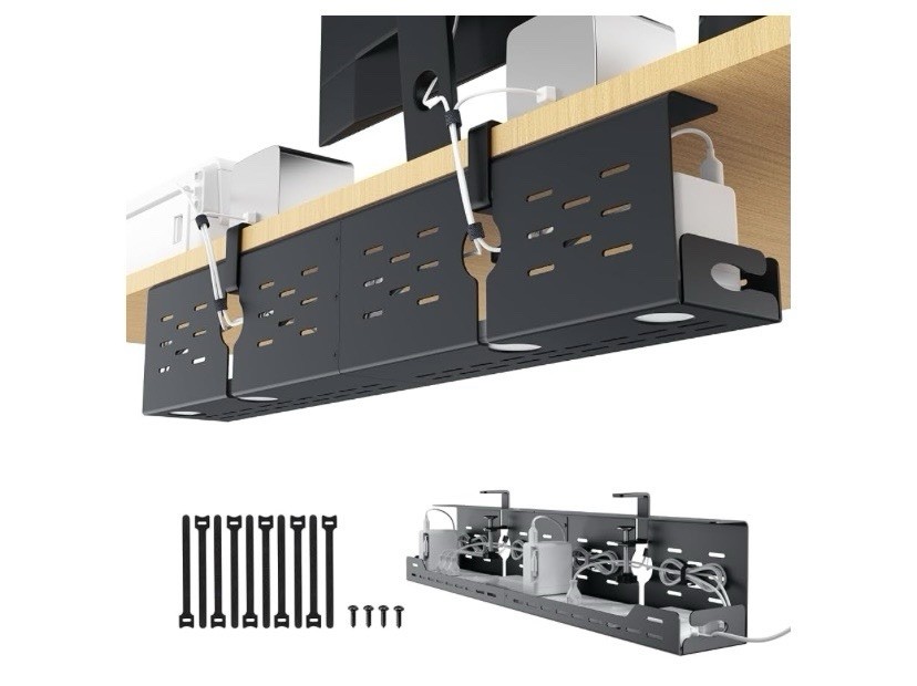 Univivi under Desk Cable Management Tray - 32" Steel Cord Organizer, No-Drill C-
