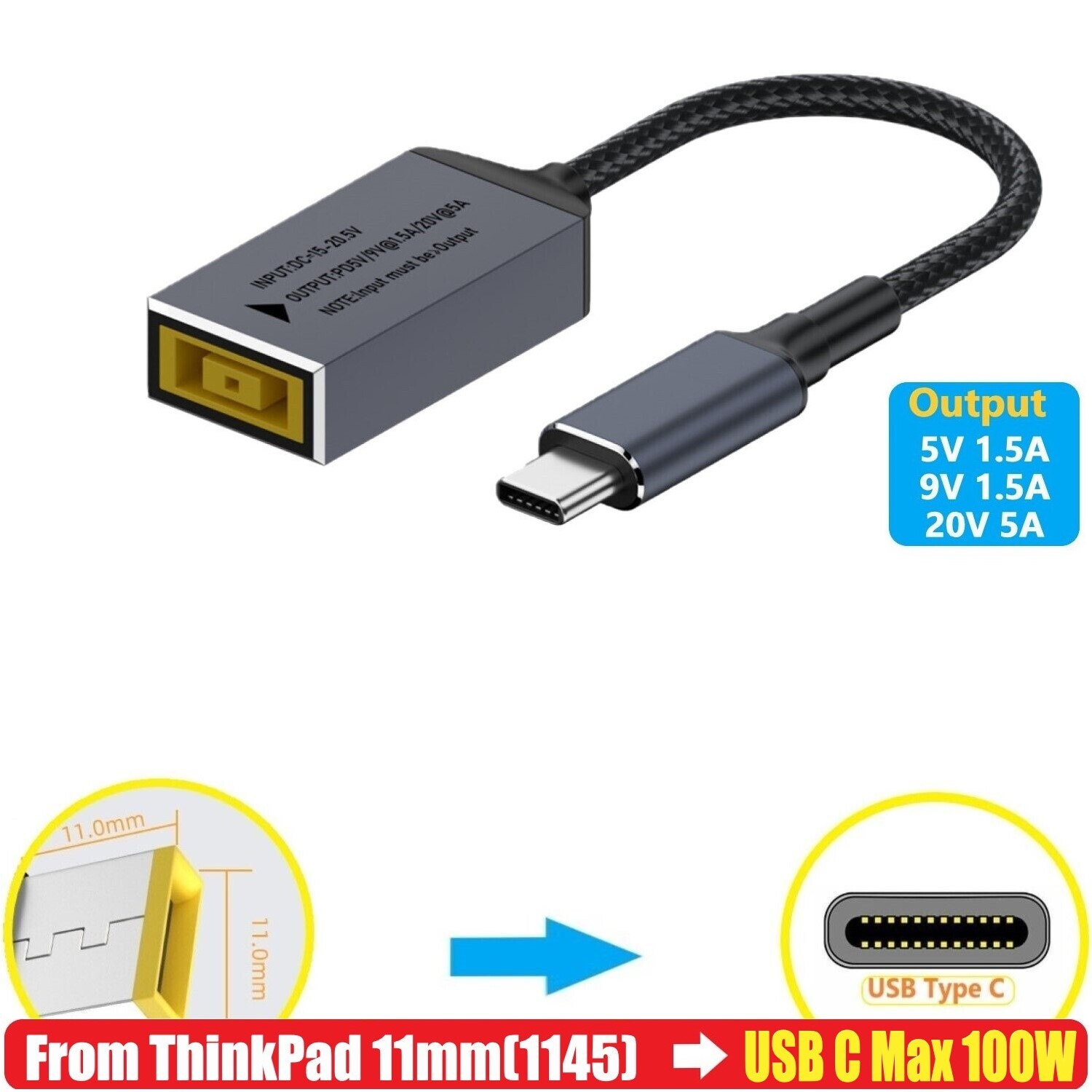 100W Laptop Charger TO USB Type C Converter PD Power Charging Cable Adapter