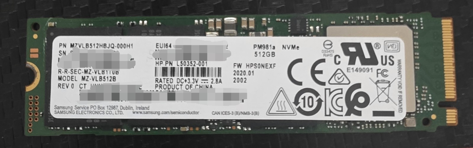 Samsung PM981a MZ-VLB2560 512GB NVMe M.2 2280 Internal SSD (98% Health) 