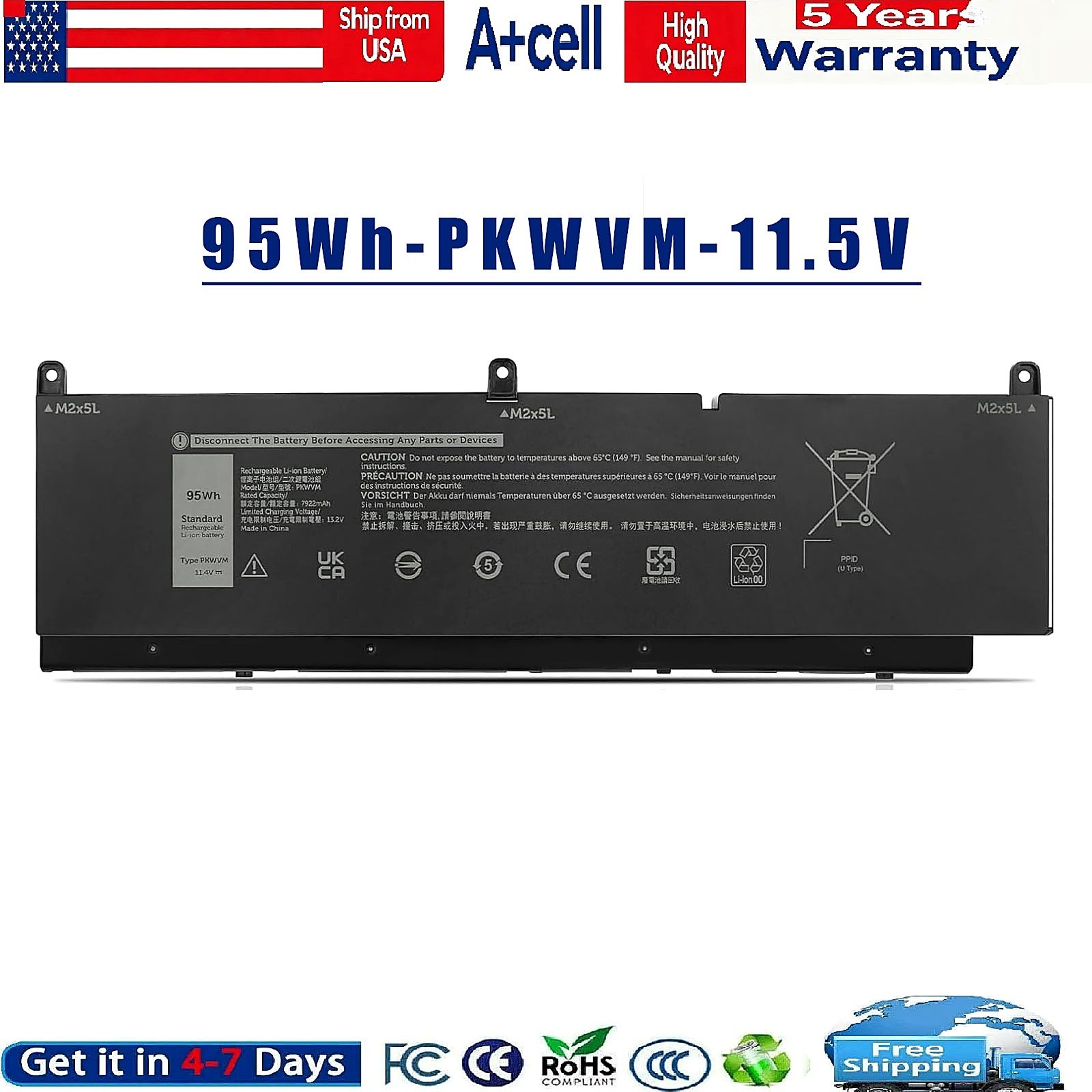 PKWVM Battery For Dell Precision 7550 7560 7750 7760 Mobile Workstation P44 95Wh