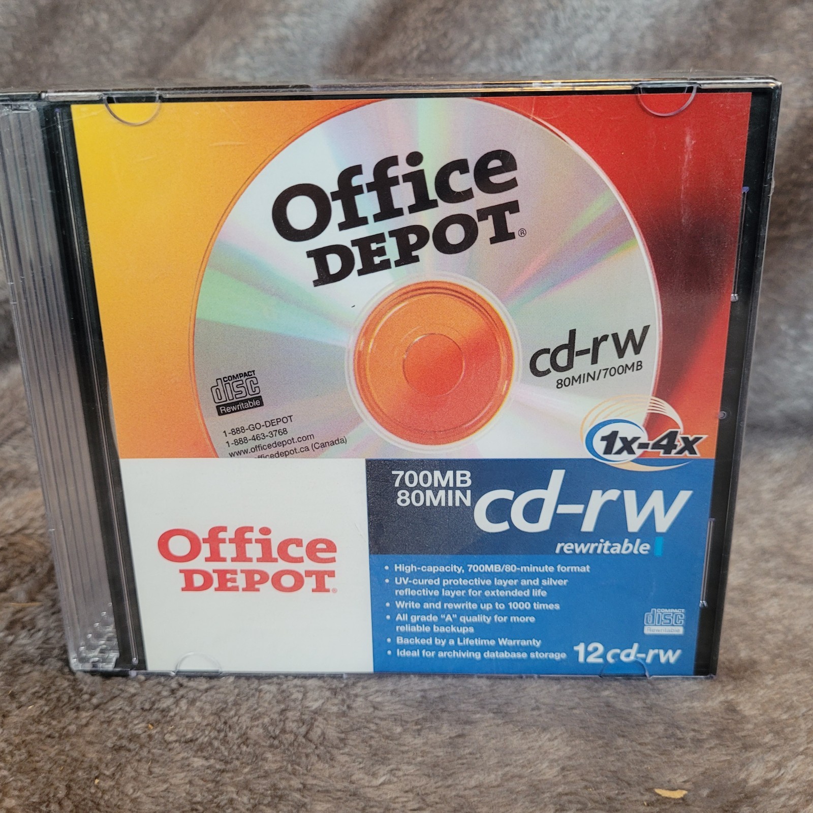 Office Depot CD-RW 12 Pack 700MB 80min 1x-4x Rewritable New Sealed Lot of 12