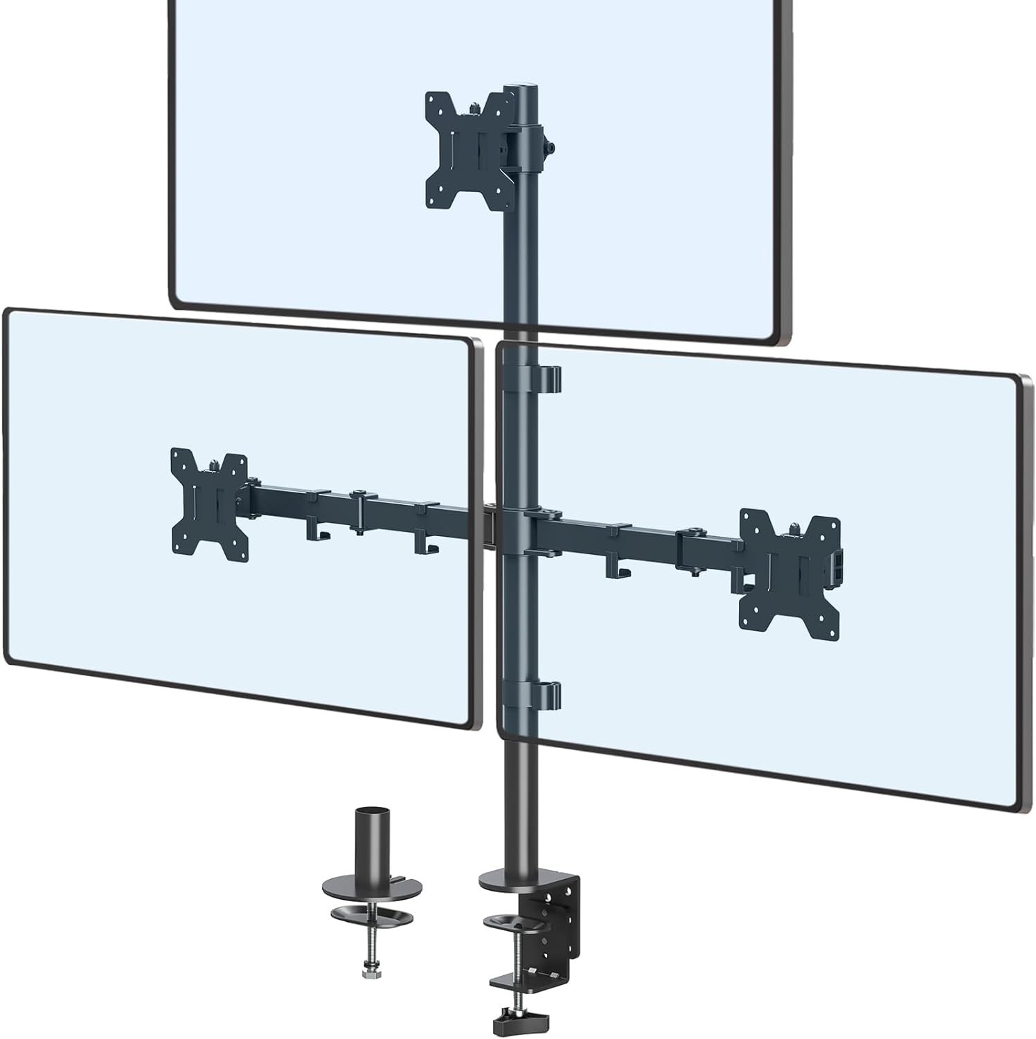 Triple Monitor Stand, Desk Mount for Three Screens up to 32 Inch, Black 