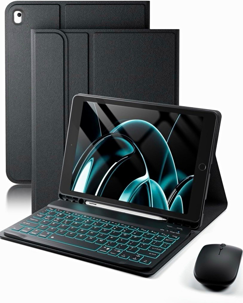 TUNKARMOR Leather Bluetooth Keyboard Folio Case for iPad 10.2 Black
