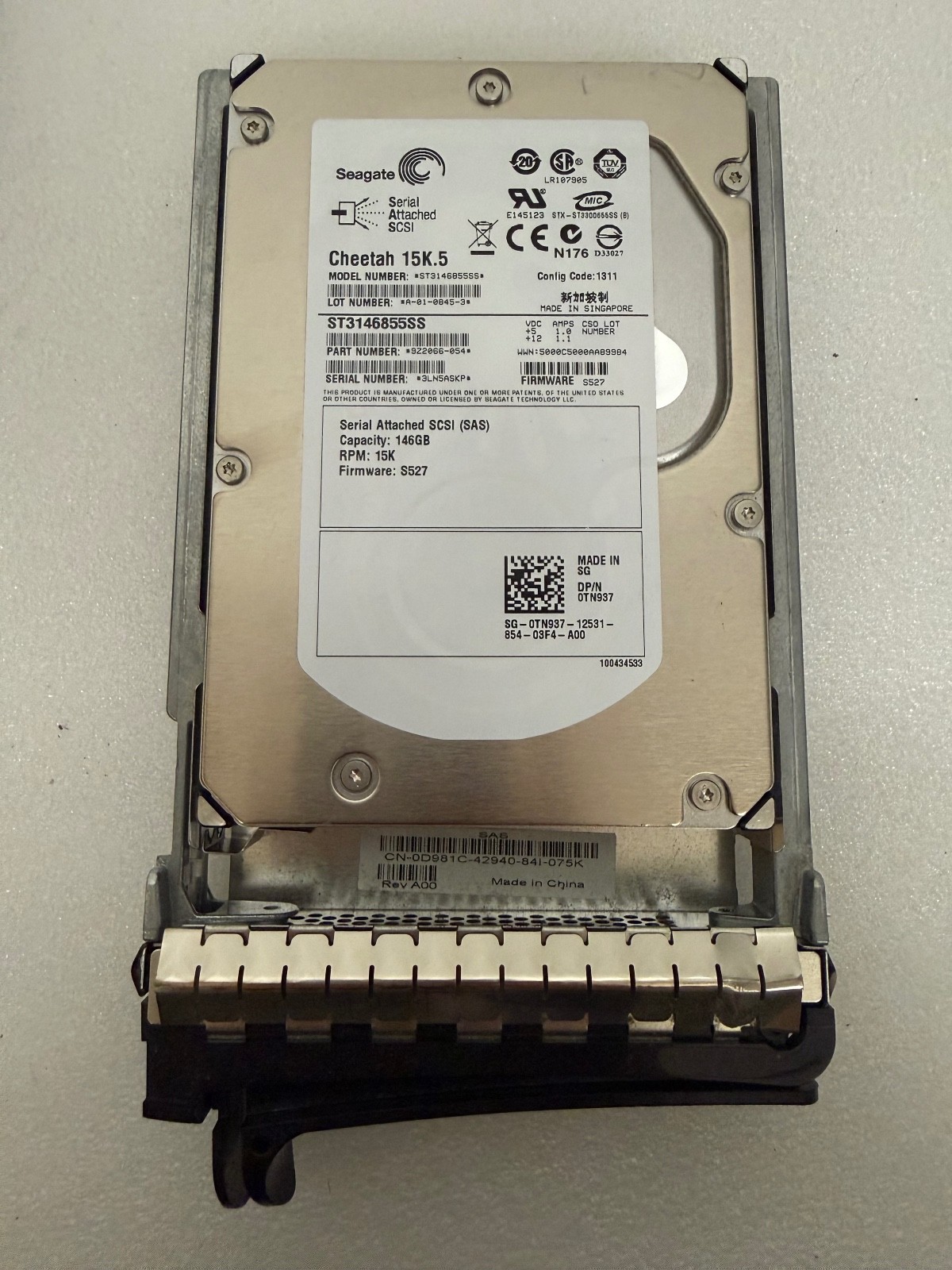 Seagate Cheetah 15K.5 146GB 15K SAS 3.5" HDD ST3146855SS Dell 0TN937 Tray