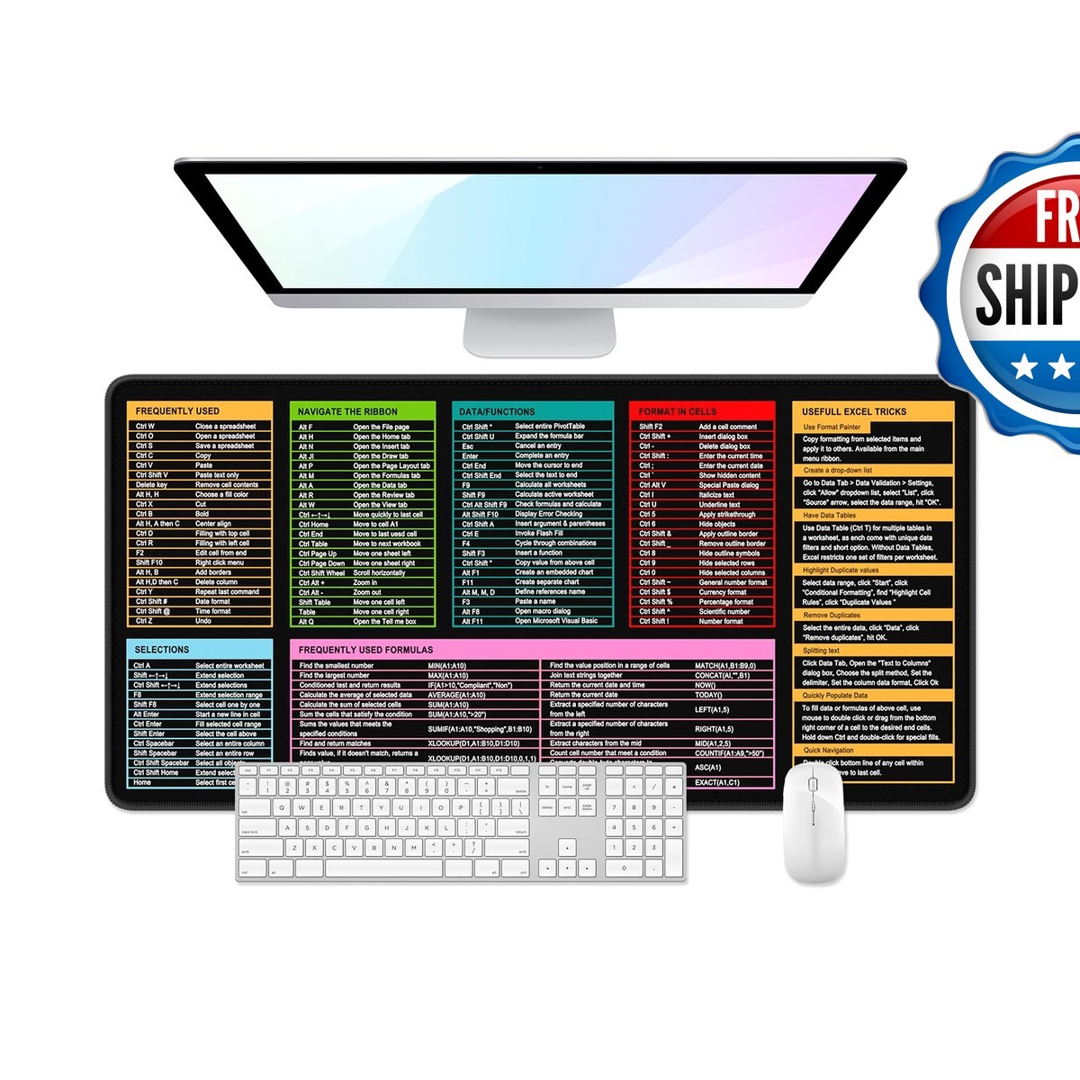 Niniubye Desk Pad Gaming Mouse Pad 32" x 16" Excel Shortcuts